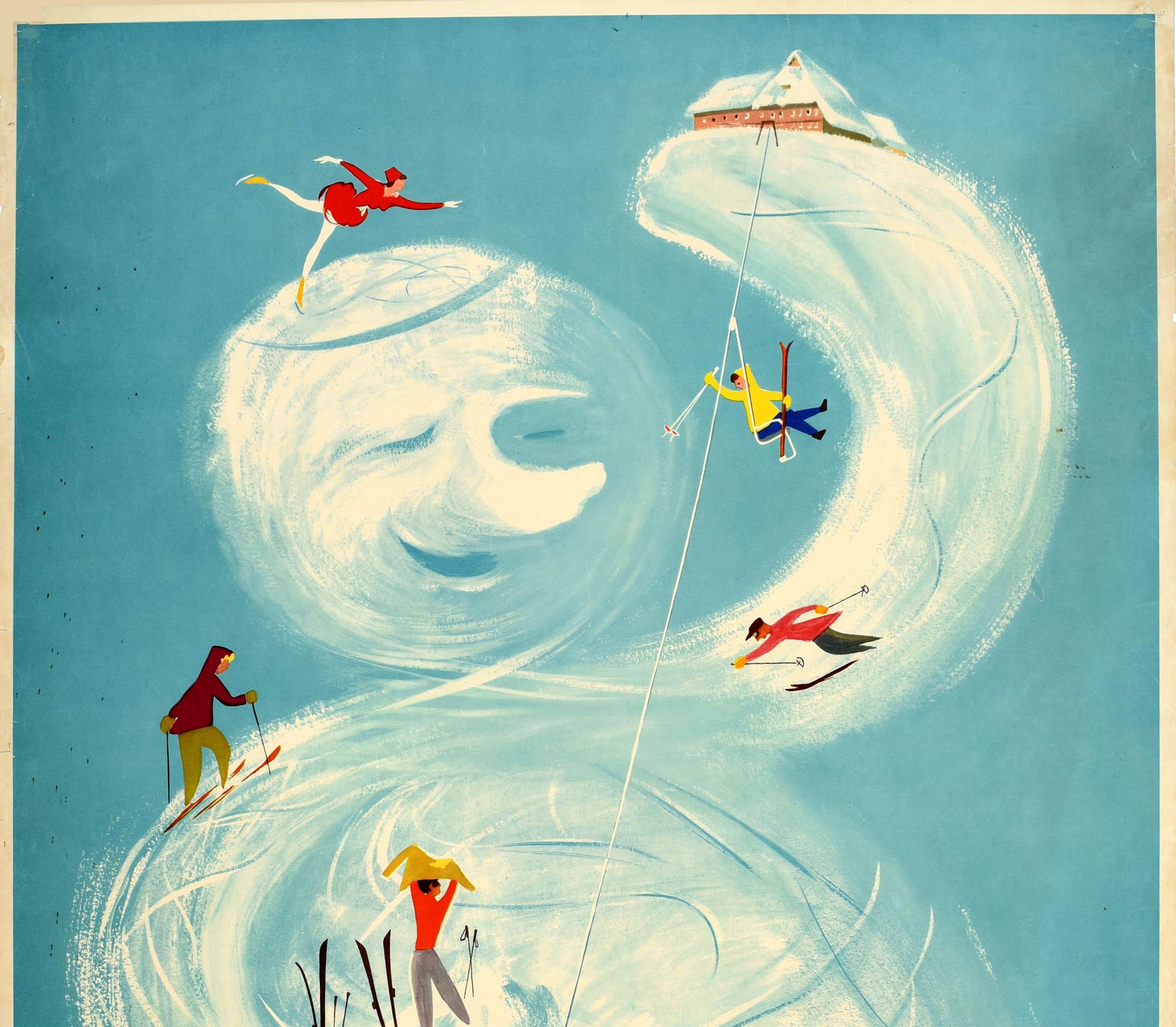 Poster sciistico originale d'epoca Hiver En Allemagne Germania Inverno Pattinaggio su ghiaccio Slitta - Print di Hanns Lohrer