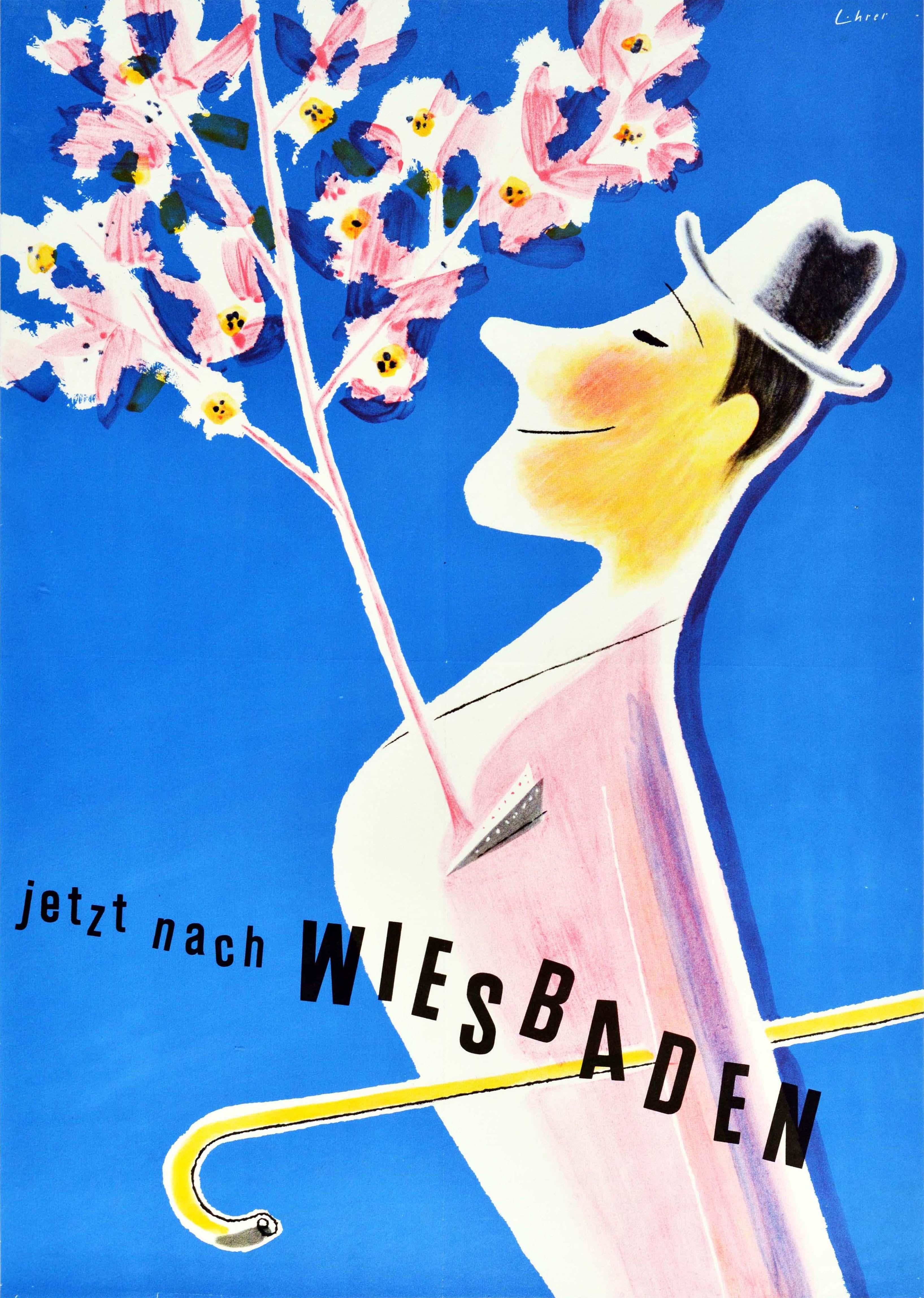 Hanns Lohrer Print - Original Vintage Travel Poster Wiesbaden Germany Spa Flower Blossom Tree Design