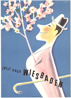 Original "Wiesbaden jetz nach" vintage travel poster 
