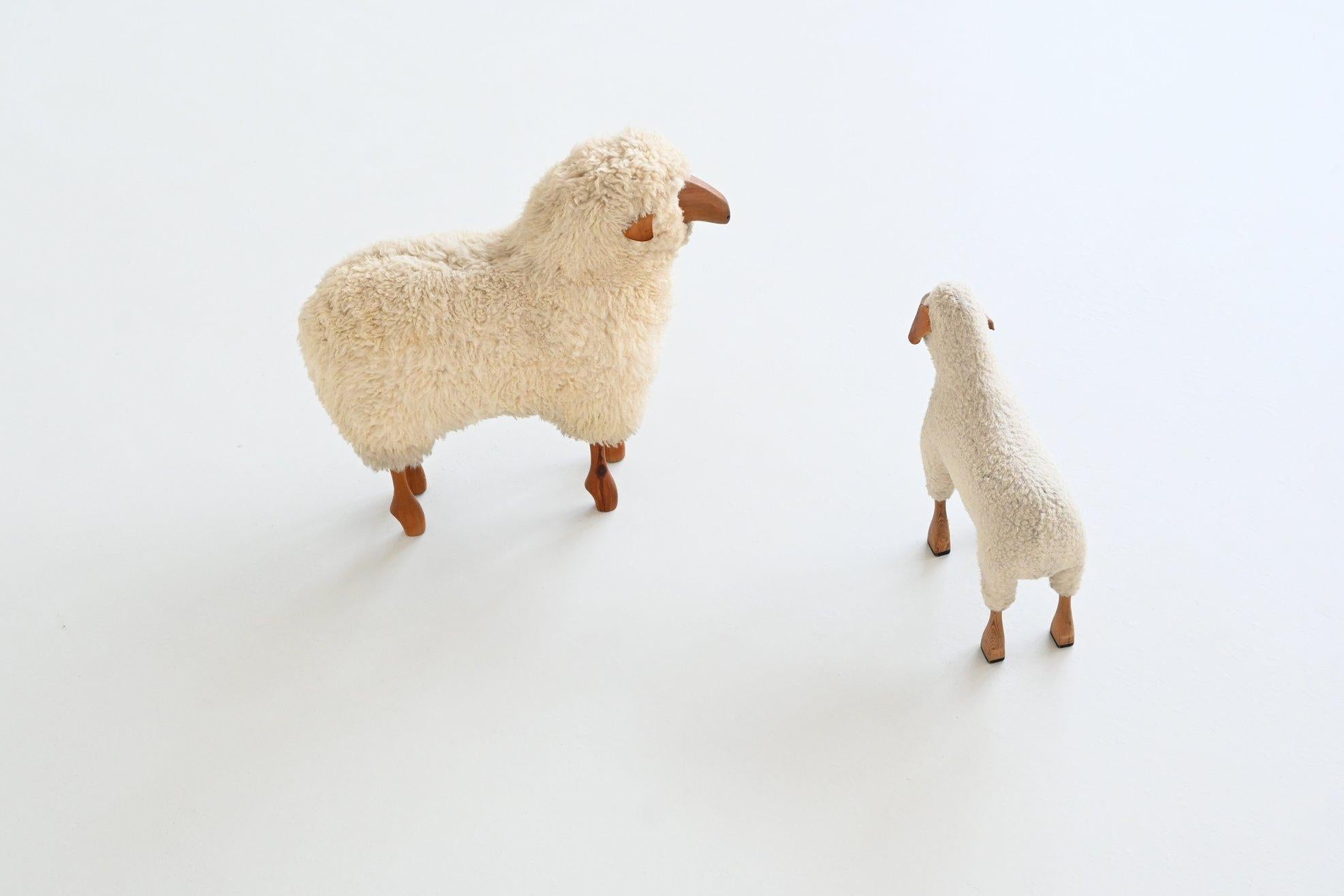Sheepskin Hanns Peter Krafft decorative pair of sheep Meier Germany 1970