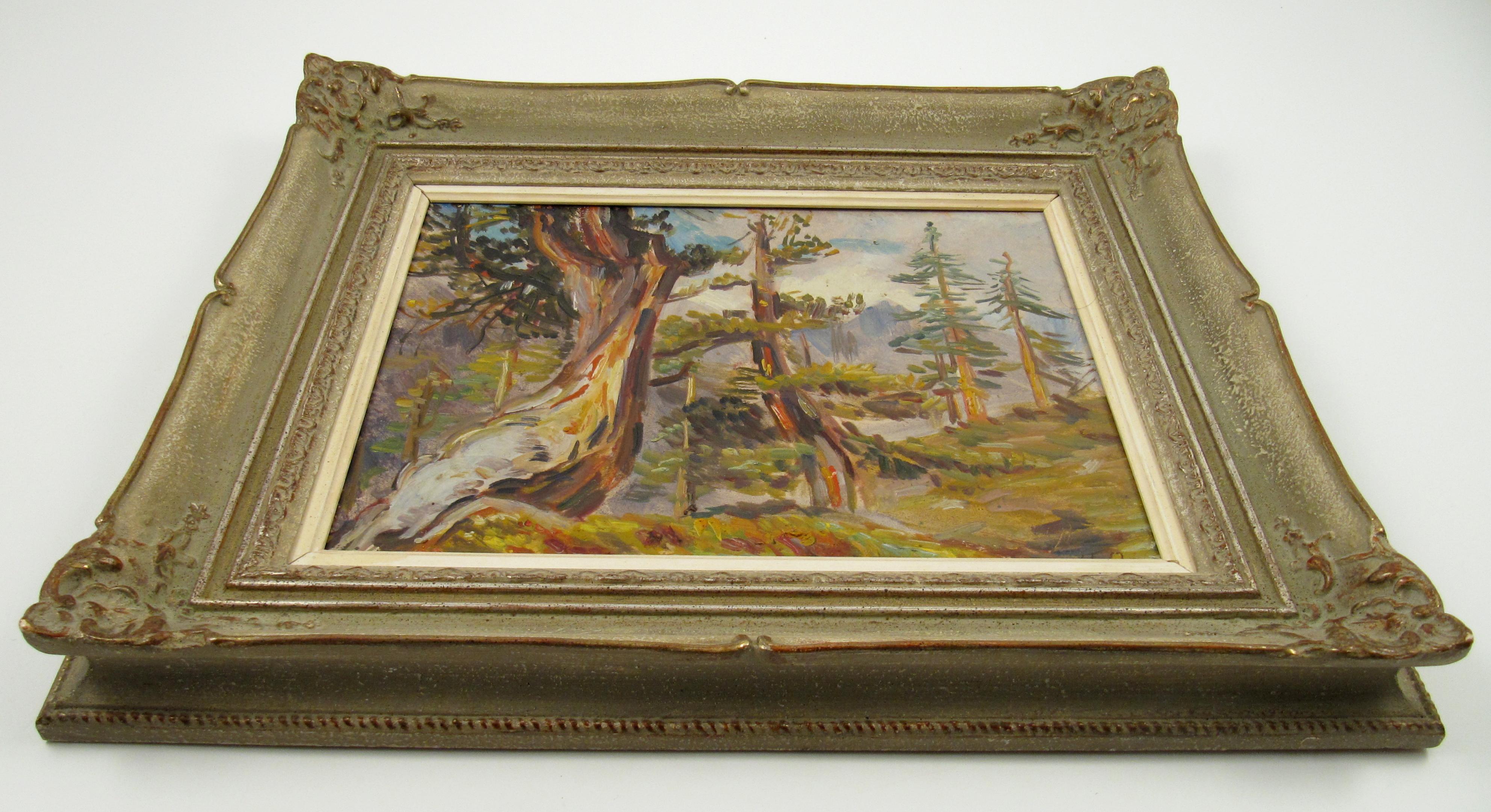 Hanni Bay ( Suisse, 1885 - 1978), Forêt alpine, peinture à l'huile sur carton - Naturalisme Painting par Hanny Bay
