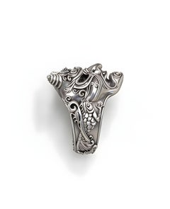 Hannya Mask Sculptural Statement Ring, Silver 935