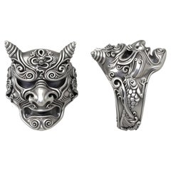 Hannya Maske Skulpturaler Statement-Ring, Silber 935