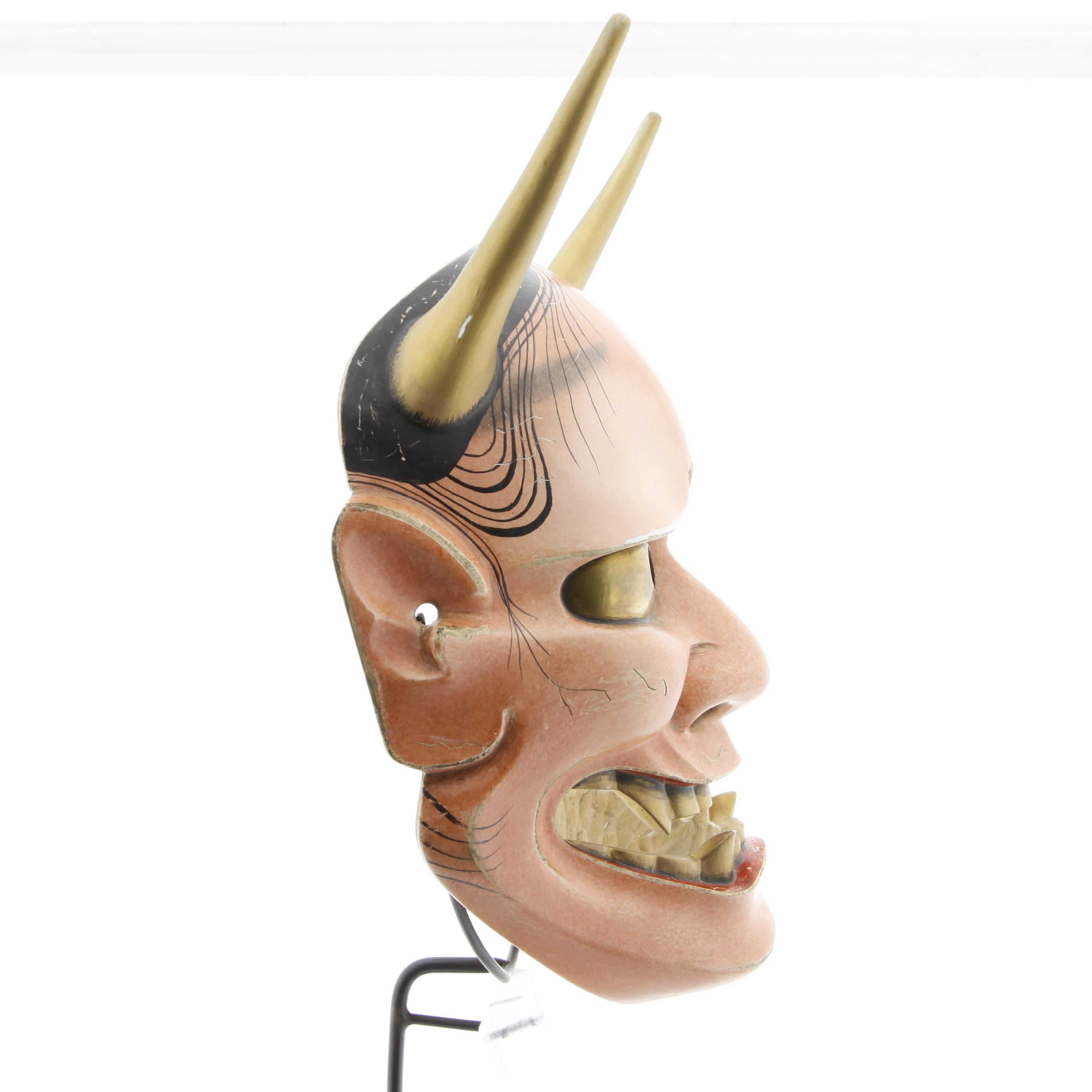 Arts and Crafts Hannya Noh Mask, Demon, Japanese Theatre, 20th Century, Woodcraft, Handmade For Sale