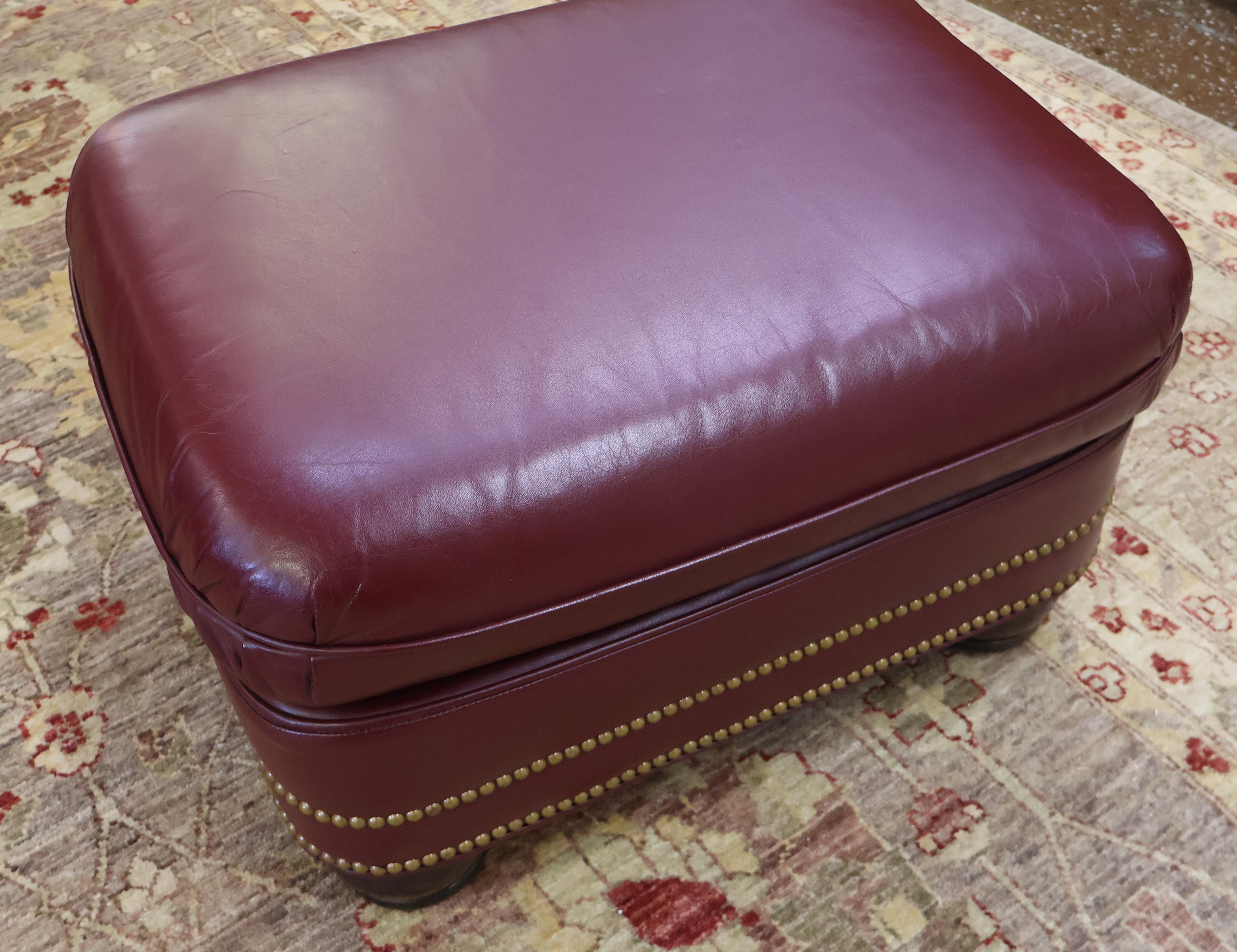 Hanock and Moore Austin Burgundy Leather Lounge Chair & Ottoman For Sale 8