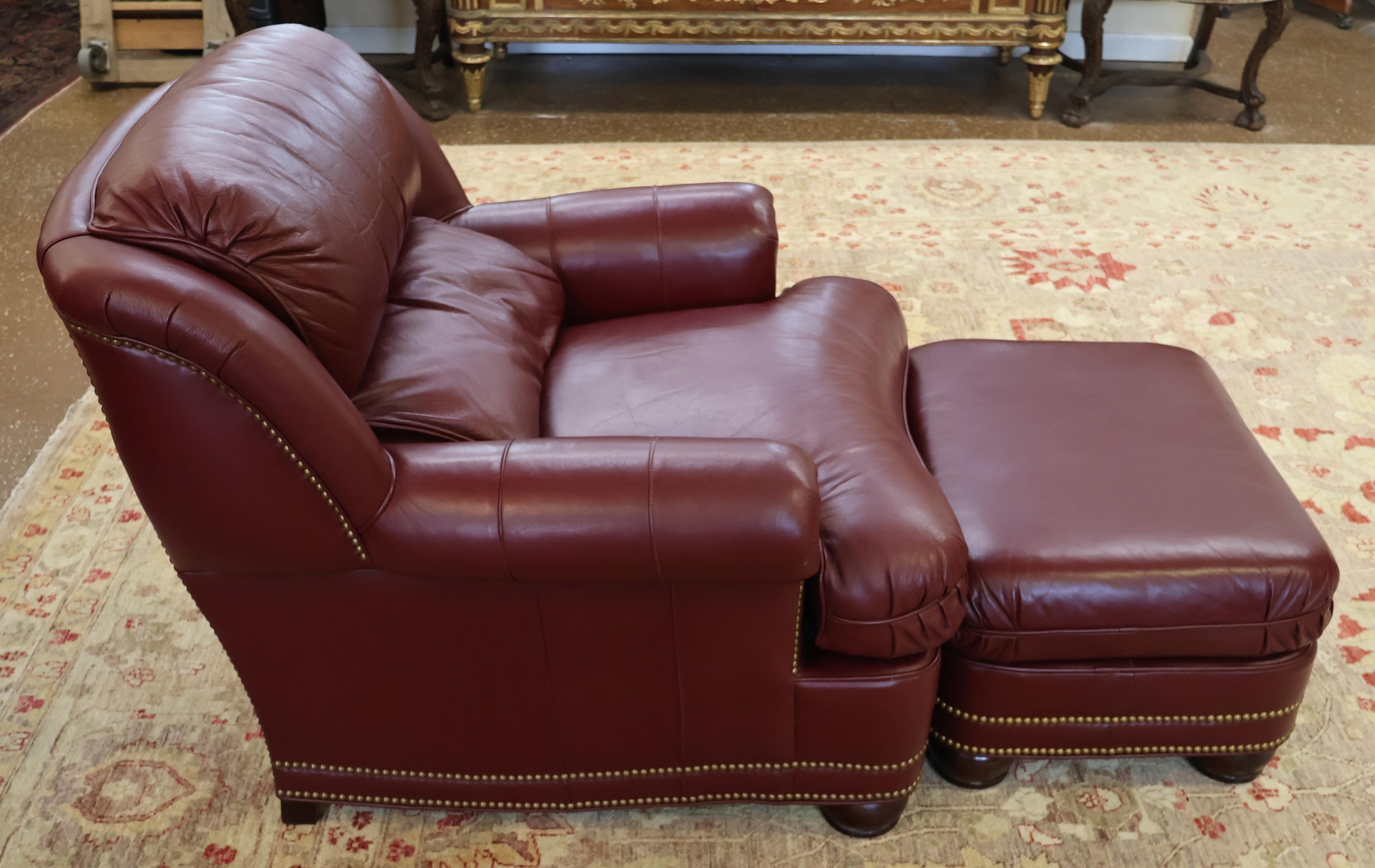 Contemporary Hanock and Moore Austin Burgundy Leather Lounge Chair & Ottoman For Sale