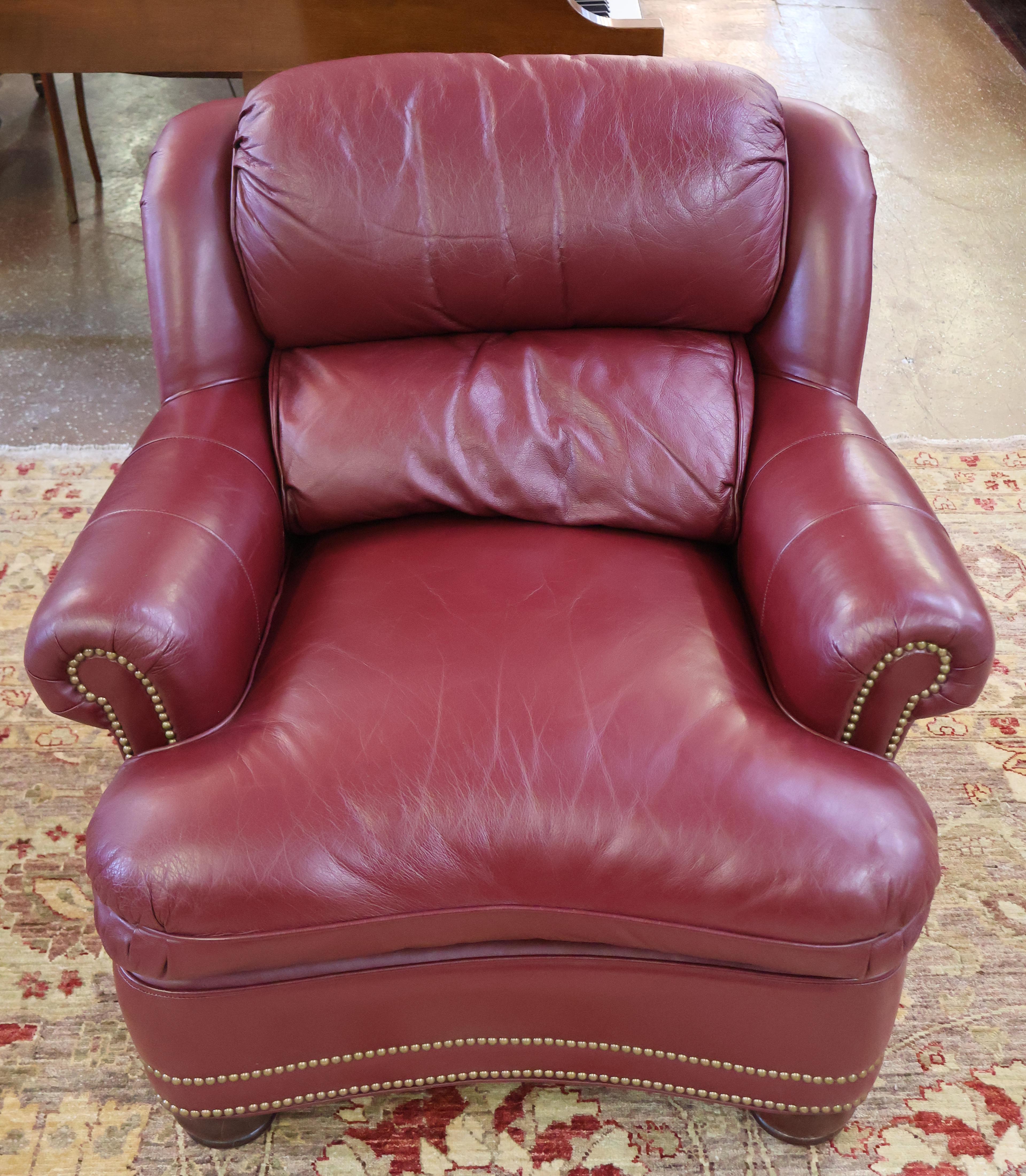 Hanock and Moore Austin Burgundy Leather Lounge Chair & Ottoman For Sale 2