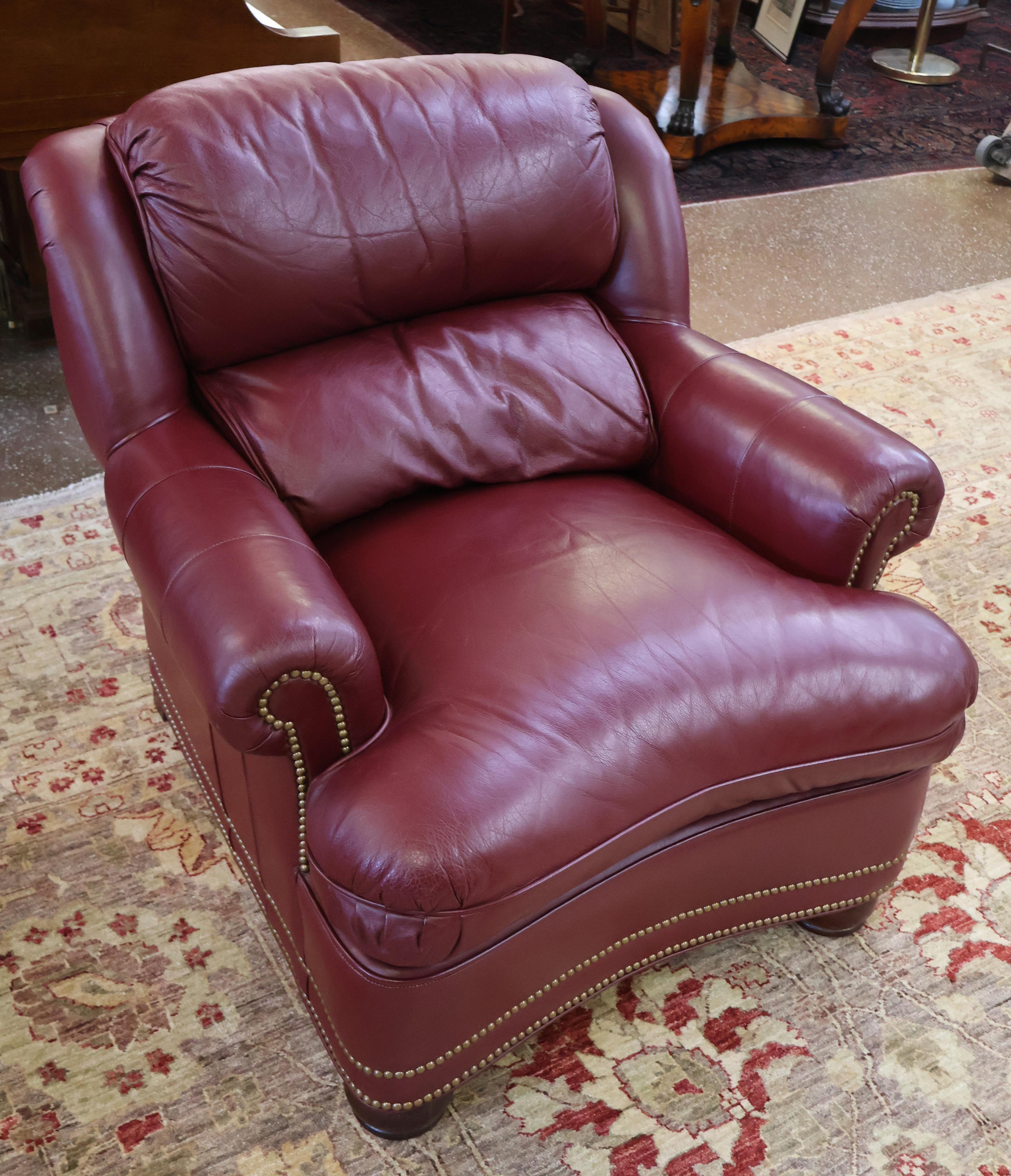 Hanock and Moore Austin Burgundy Leather Lounge Chair & Ottoman For Sale 3