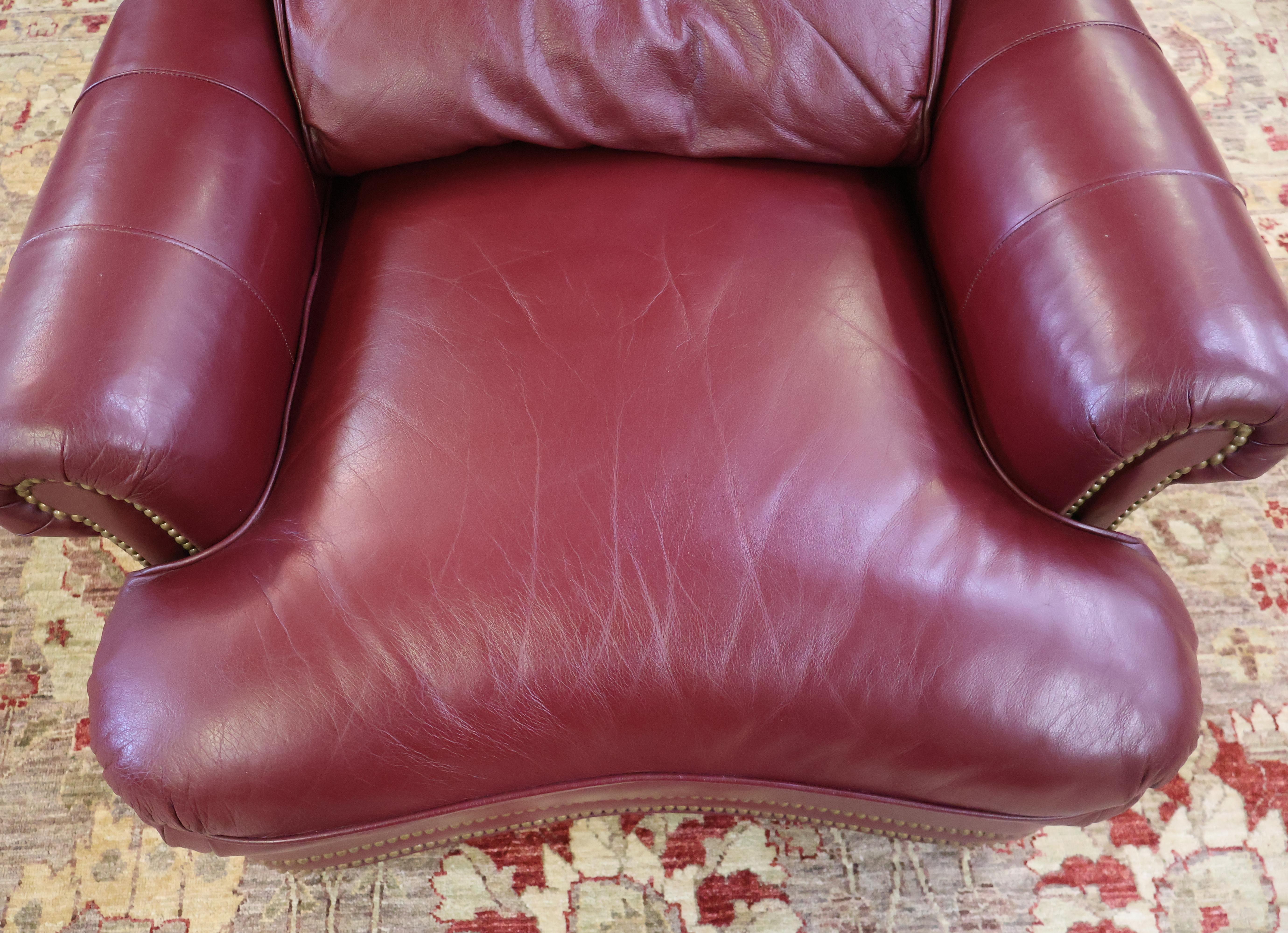 Hanock and Moore Austin Burgundy Leather Lounge Chair & Ottoman For Sale 4