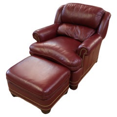Used Hanock and Moore Austin Burgundy Leather Lounge Chair & Ottoman