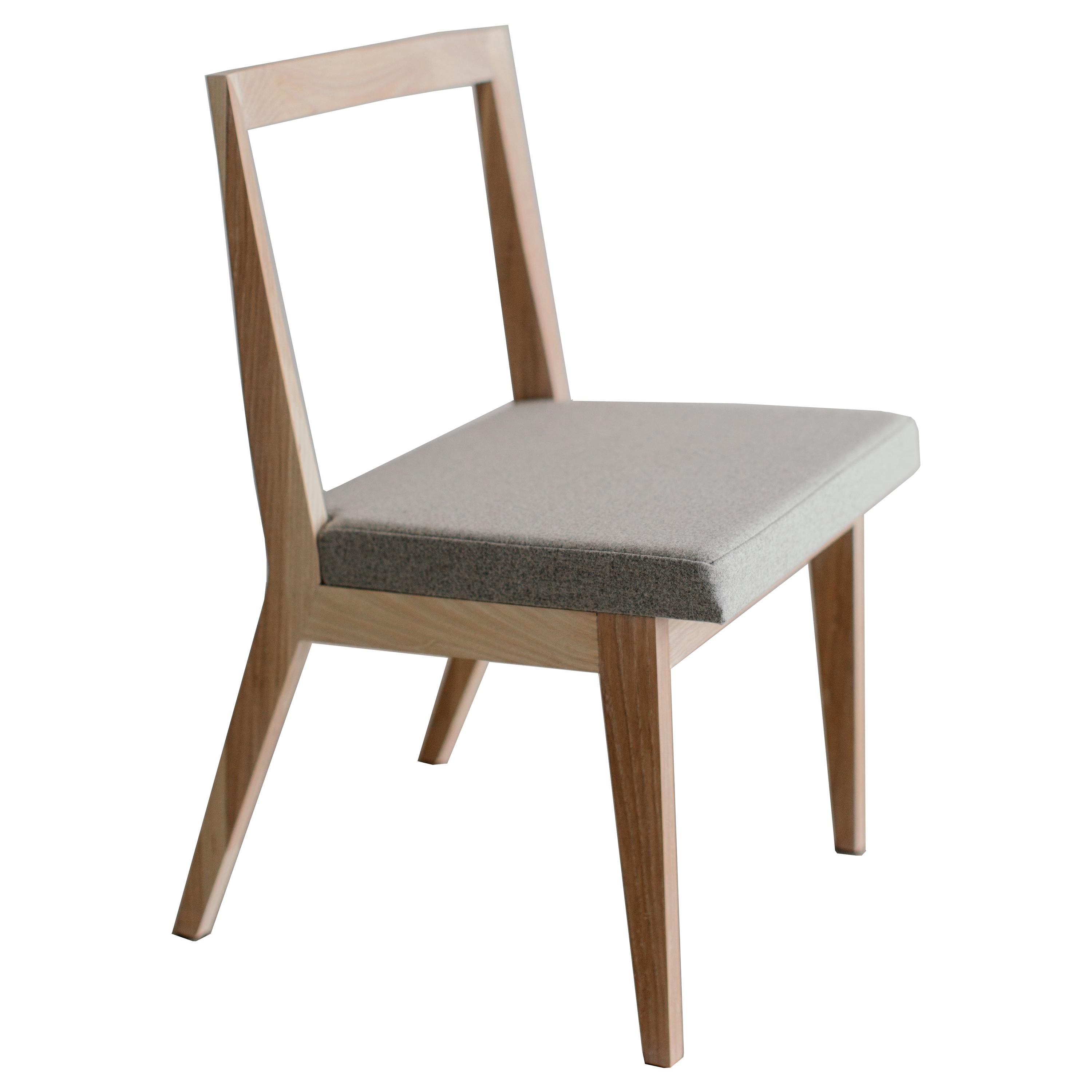 Contemporary Art Deco Chair, Black Ash Wood, White Upholstery and