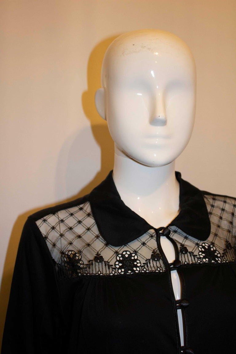 Hanro Black Cotton and Lace Dressing Coat For Sale at 1stDibs