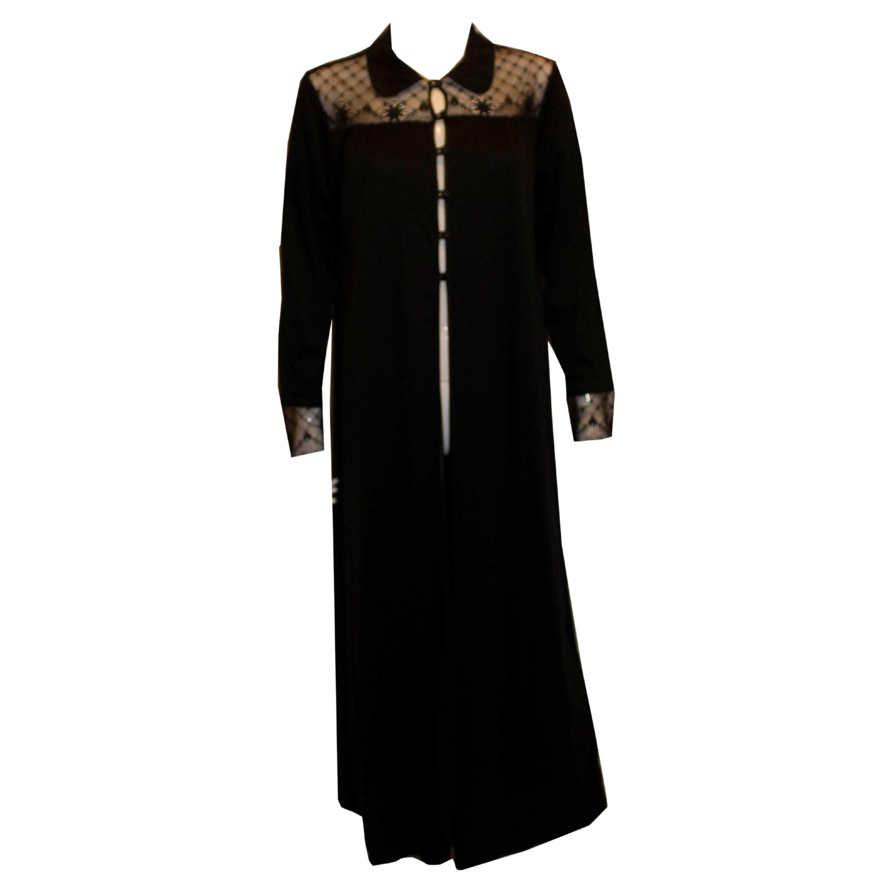Hanro Black Cotton and Lace Dressing Coat For Sale