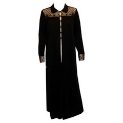Hanro Black Cotton and Lace Dressing Coat