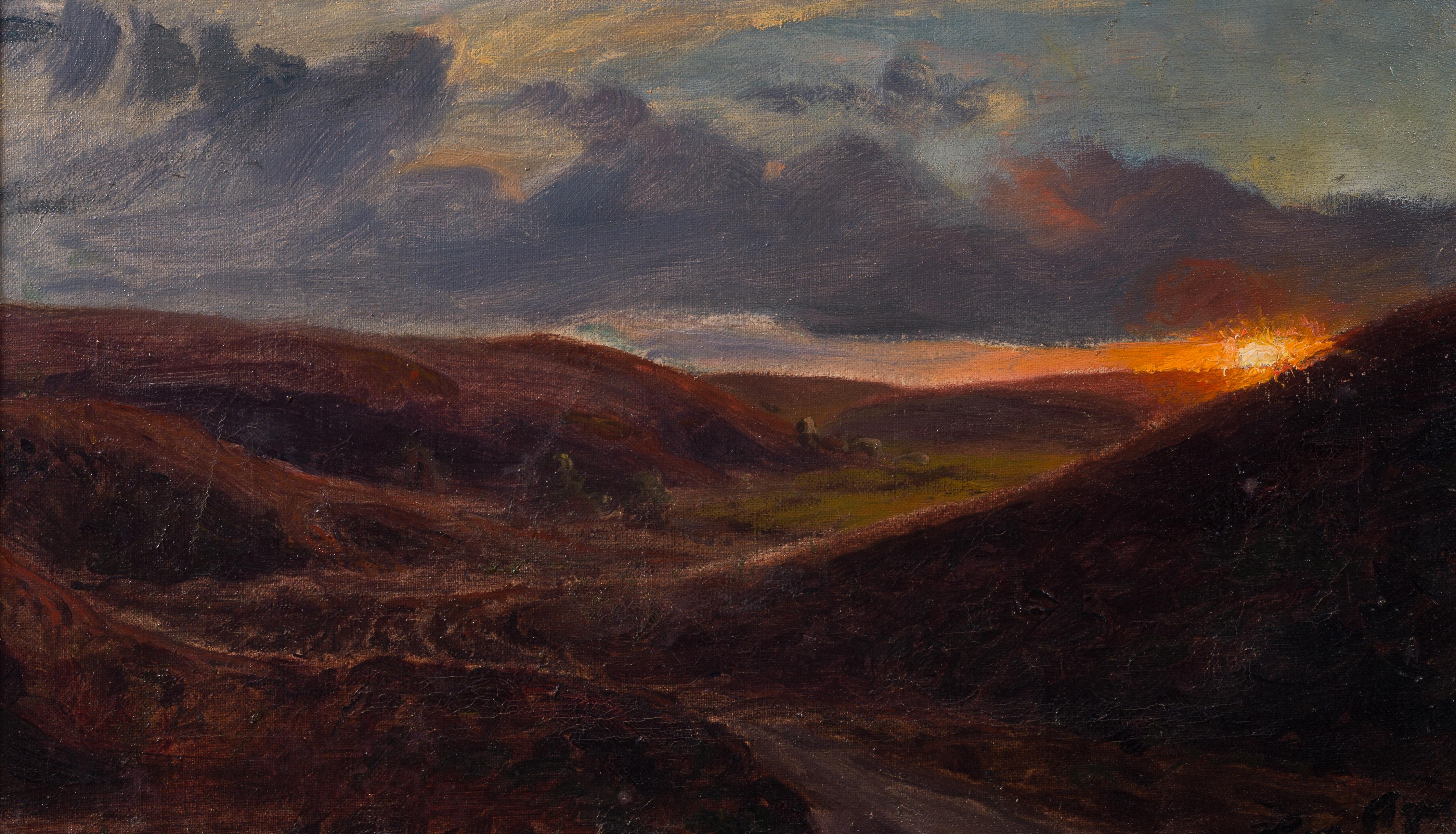 Hans Agersnap Landscape Painting - Rocky Landscape at Sunset, Oil on Canvas, Signed, Circa 1900