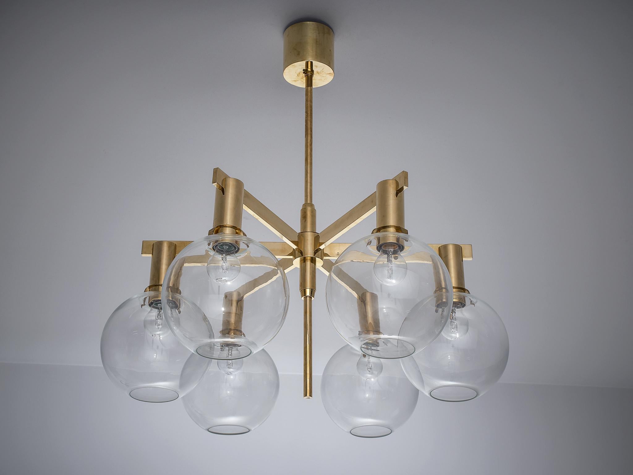 Mid-20th Century Hans-Agne Jakobsson 'Pastoral' Chandelier in Glass and Brass