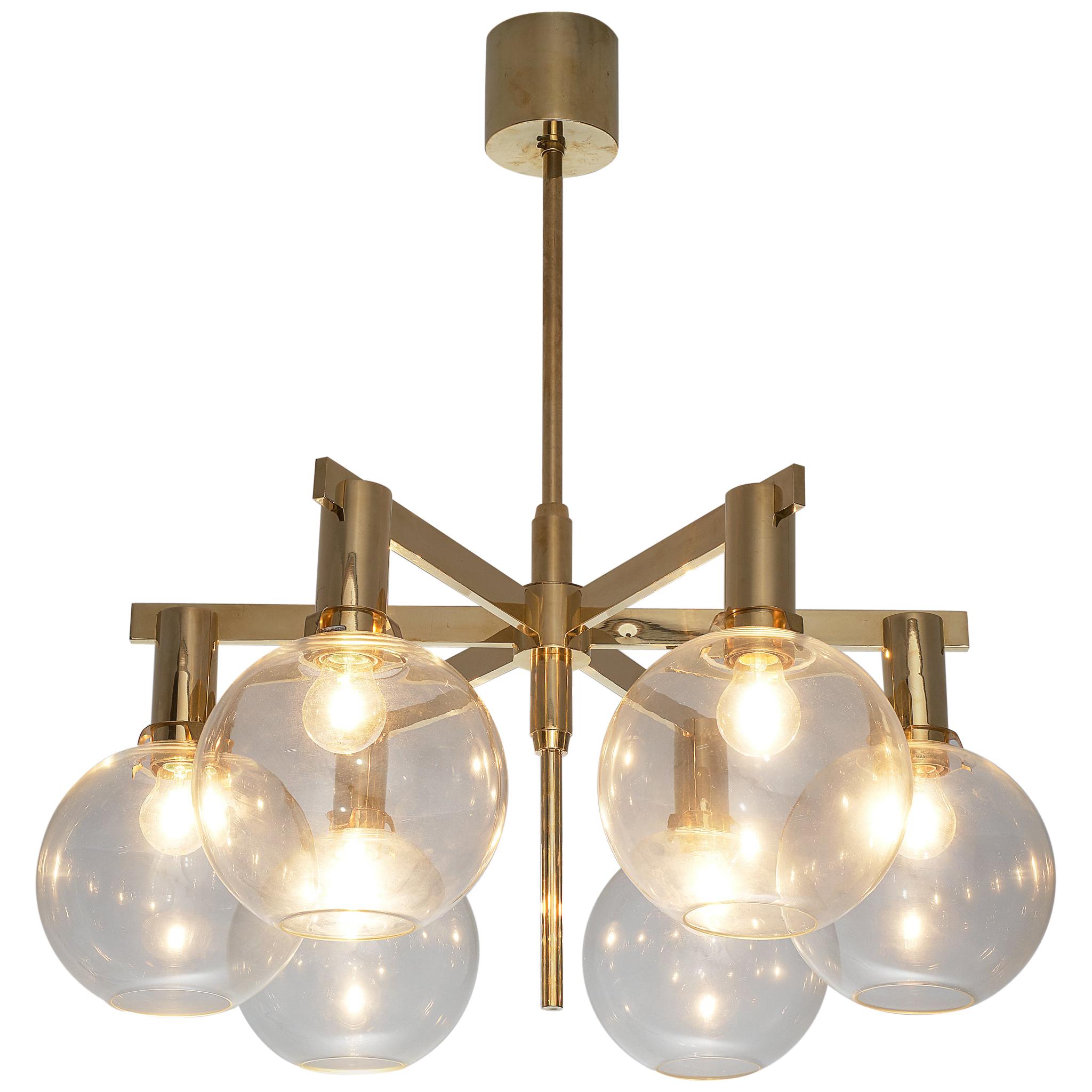 Hans-Agne Jakobsson 'Pastoral' Chandelier in Glass and Brass