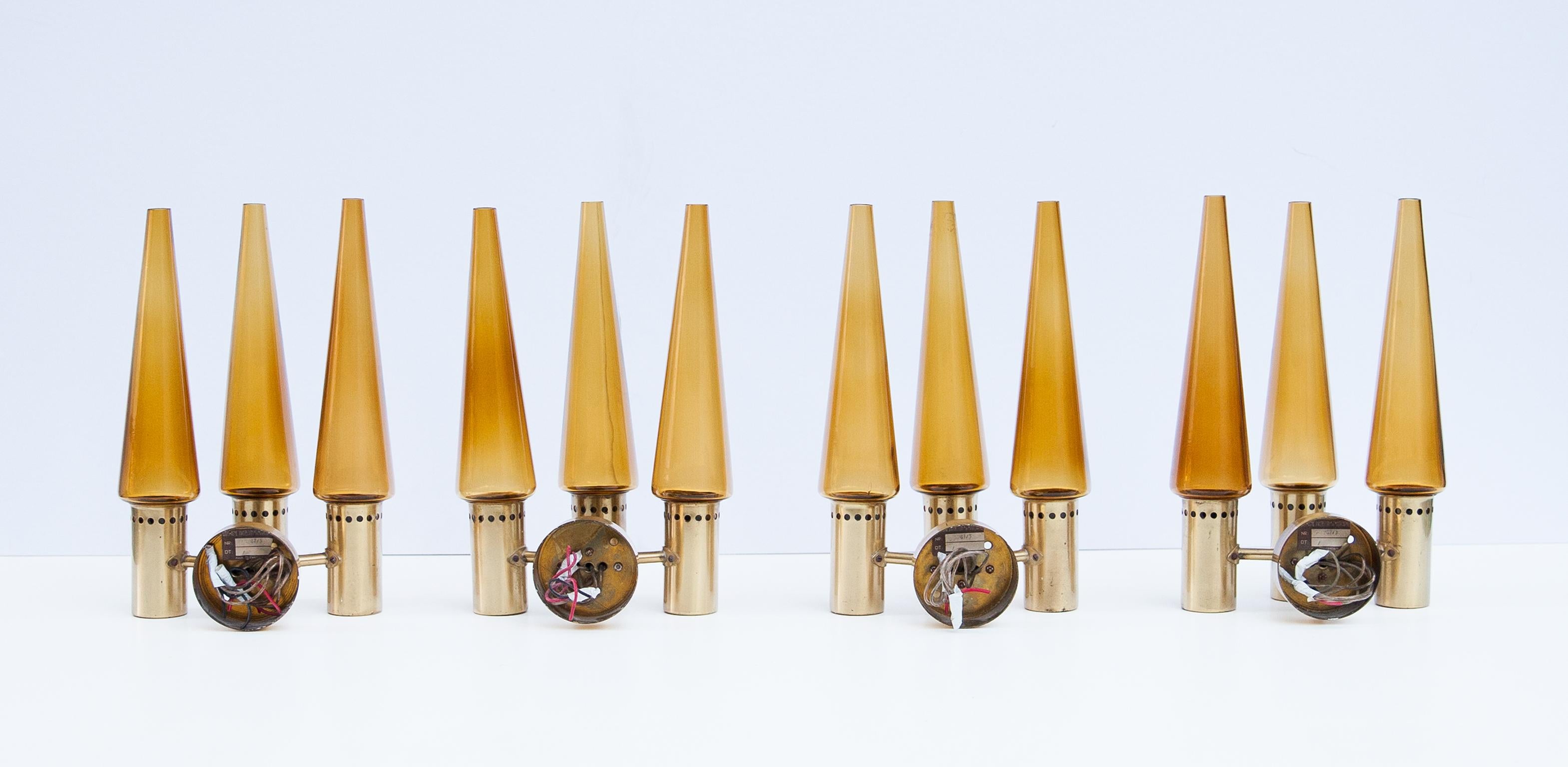 Mid-Century Modern Hans-Agne Jacobsson Brass Glass Sconces Set of 4 For Sale