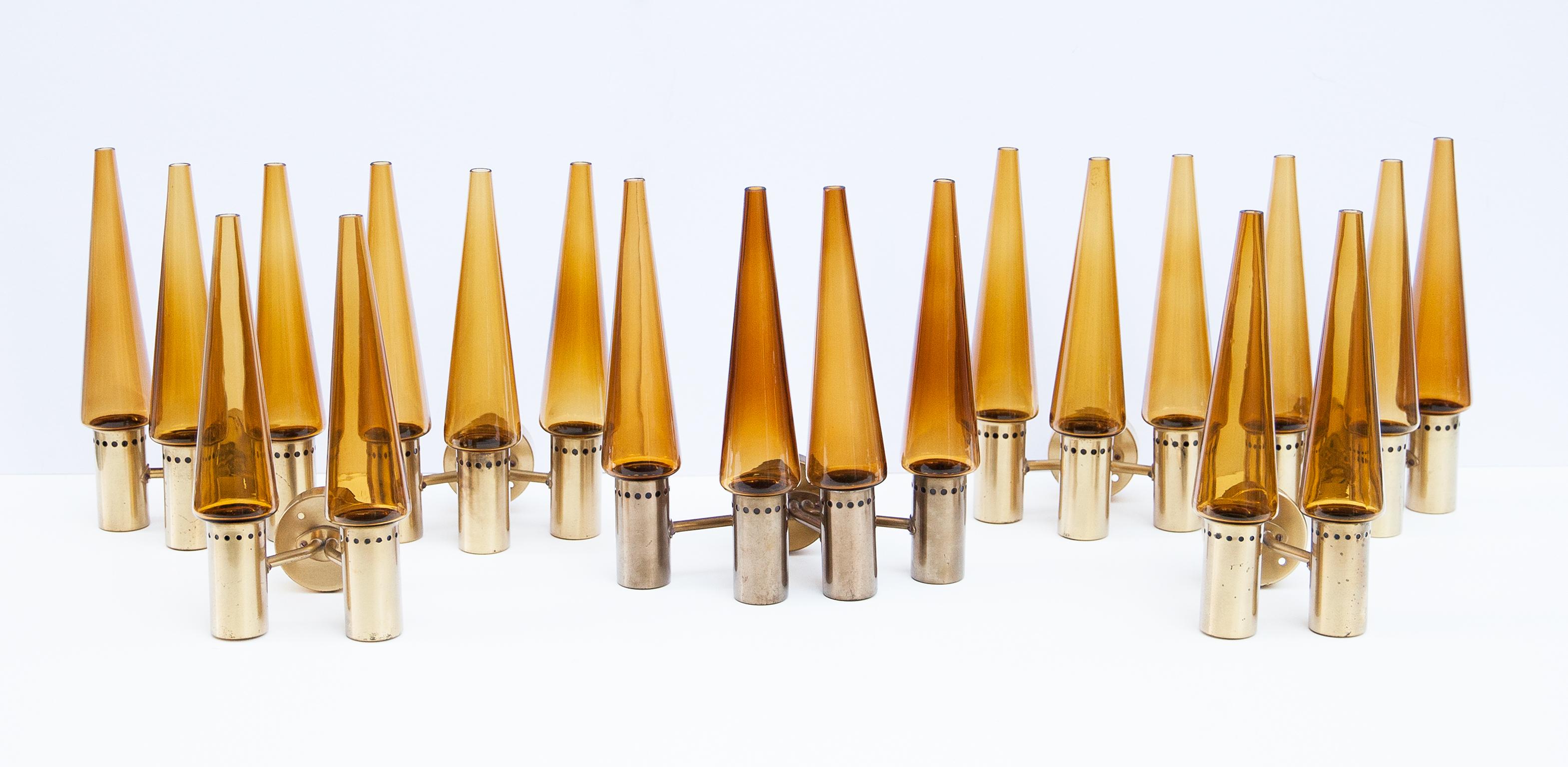 Mid-20th Century Hans-Agne Jacobsson Brass Glass Sconces Set of 4 For Sale
