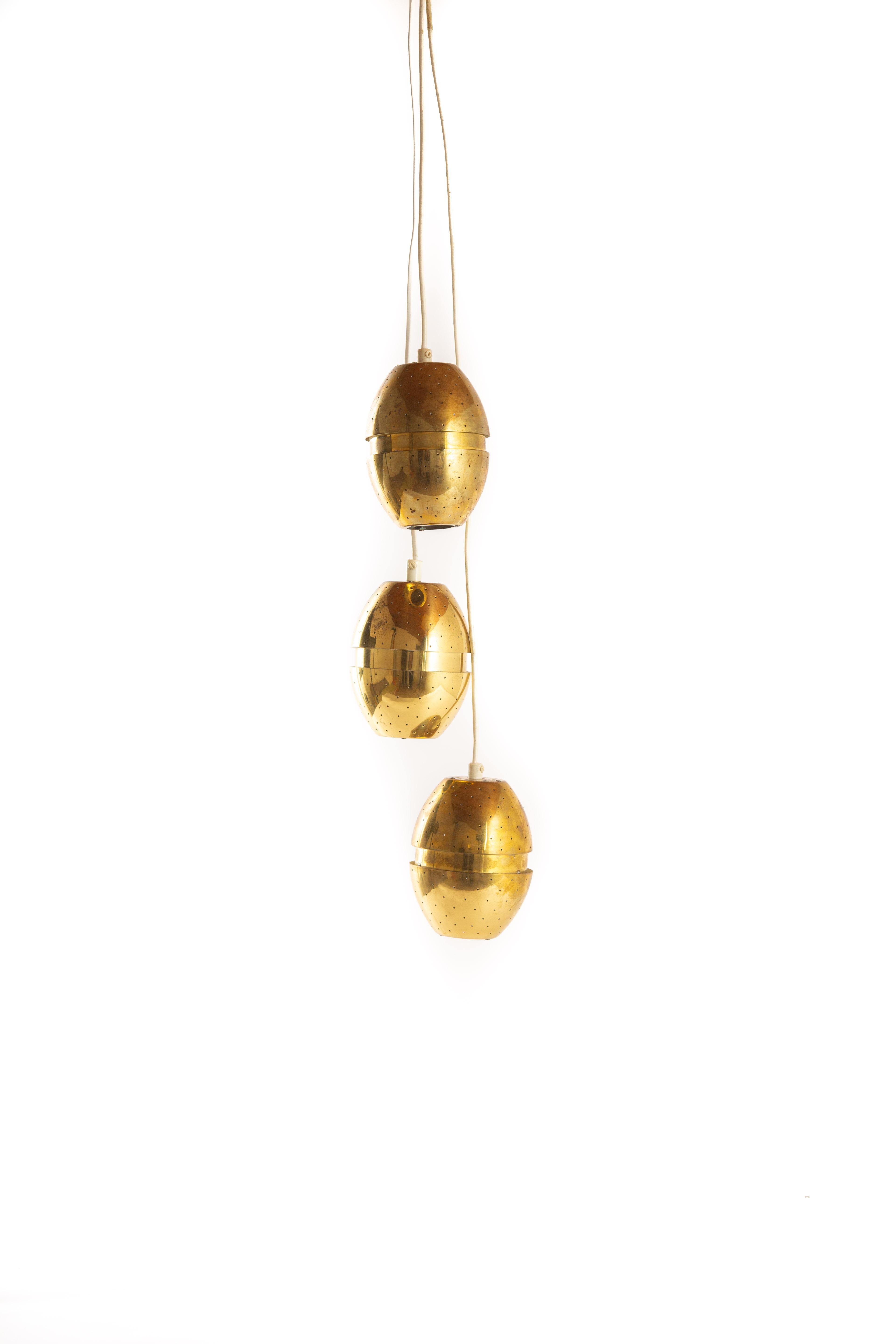 Scandinavian Modern Hans-Agne Jakobsson Brass Pendant Set of Three Drops