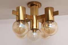 Hans-Agne Jakobsen brass chandelier with opal glass Sweden 1960