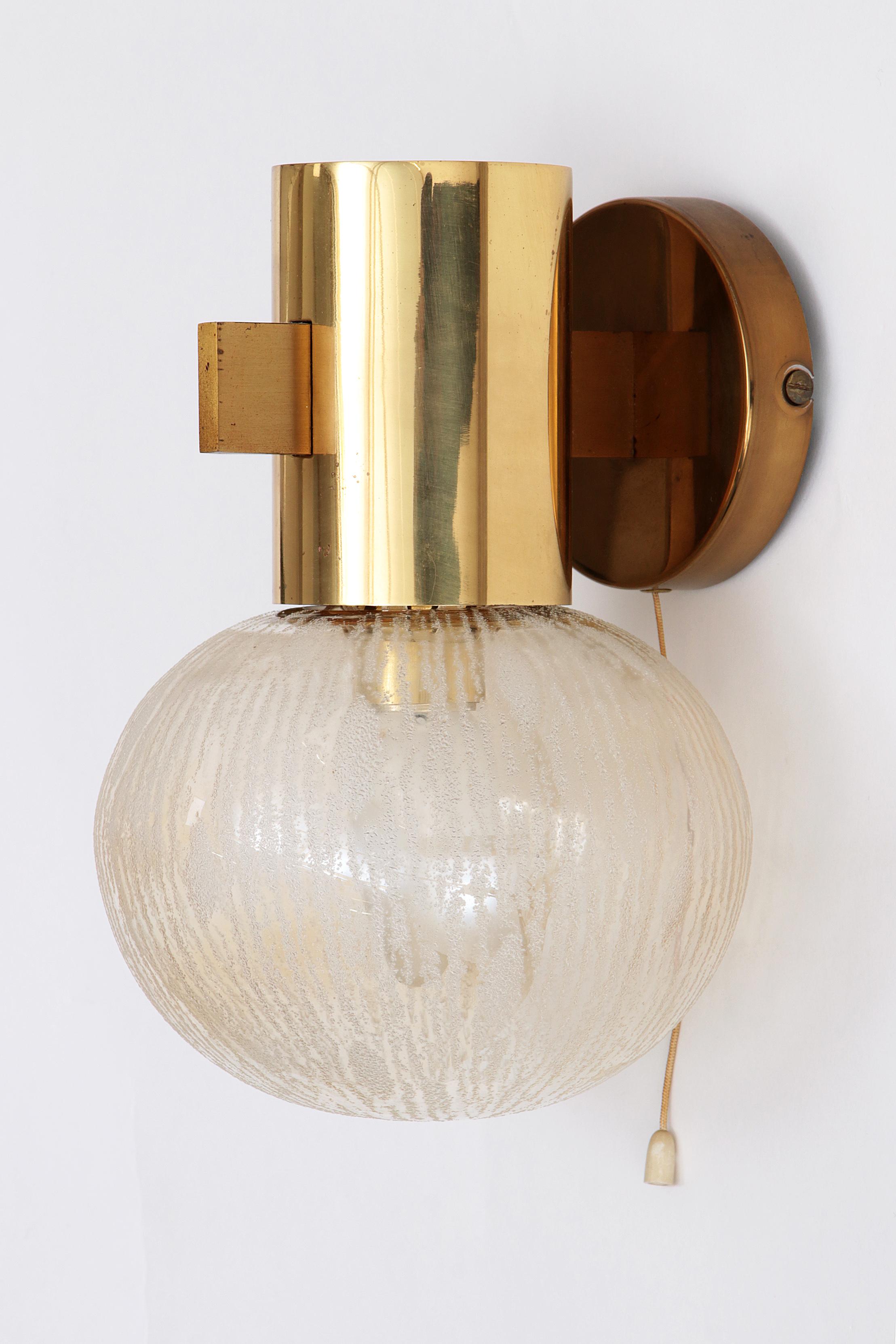Mid-20th Century Hans-Agne Jakobsen brass wall lamp with glass Sweden 1960 For Sale