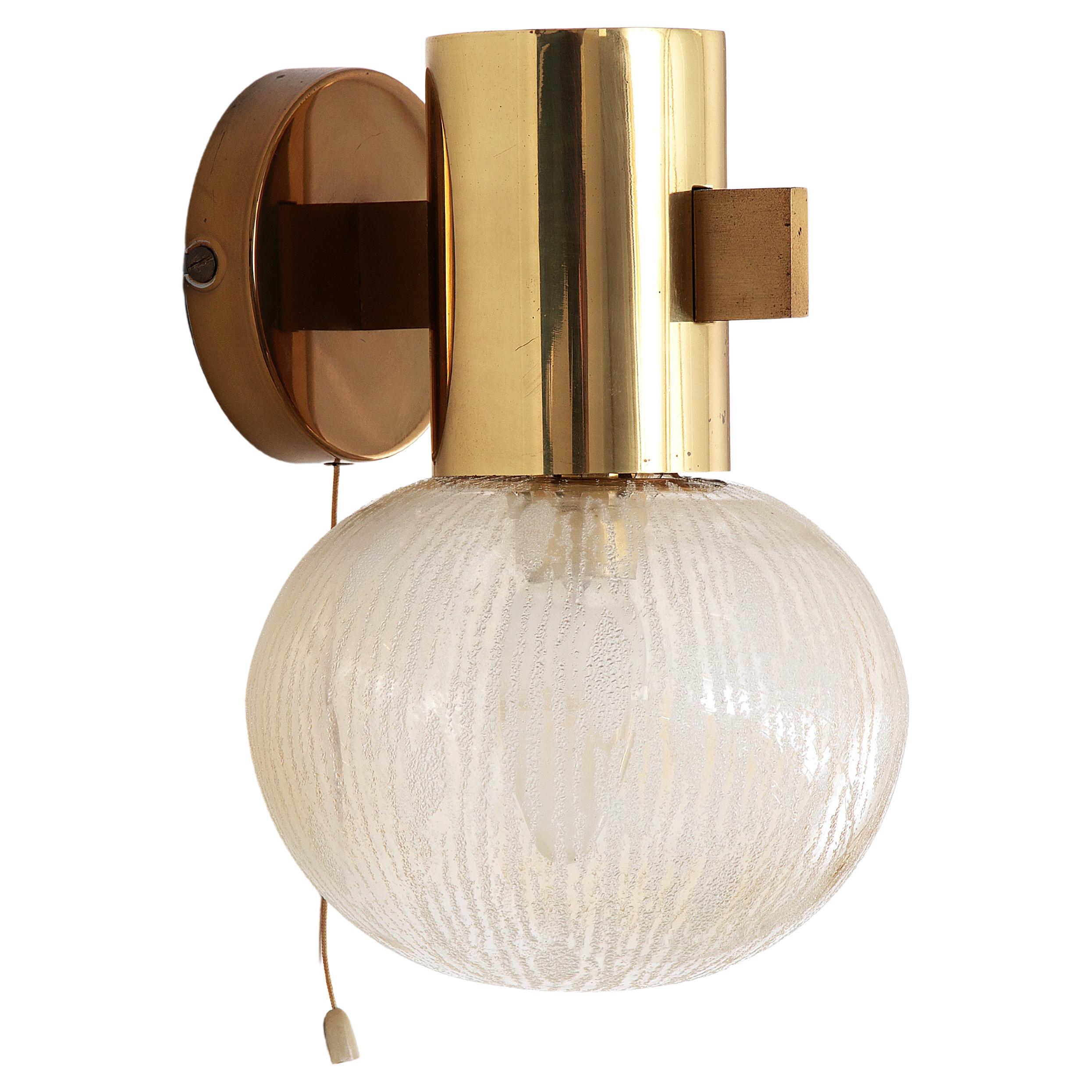 Hans-Agne Jakobsen brass wall lamp with glass Sweden 1960 For Sale