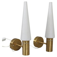 Hans Agne Jakobson pair of wall lS-1987 brass and opal glass  Sweden 1960
