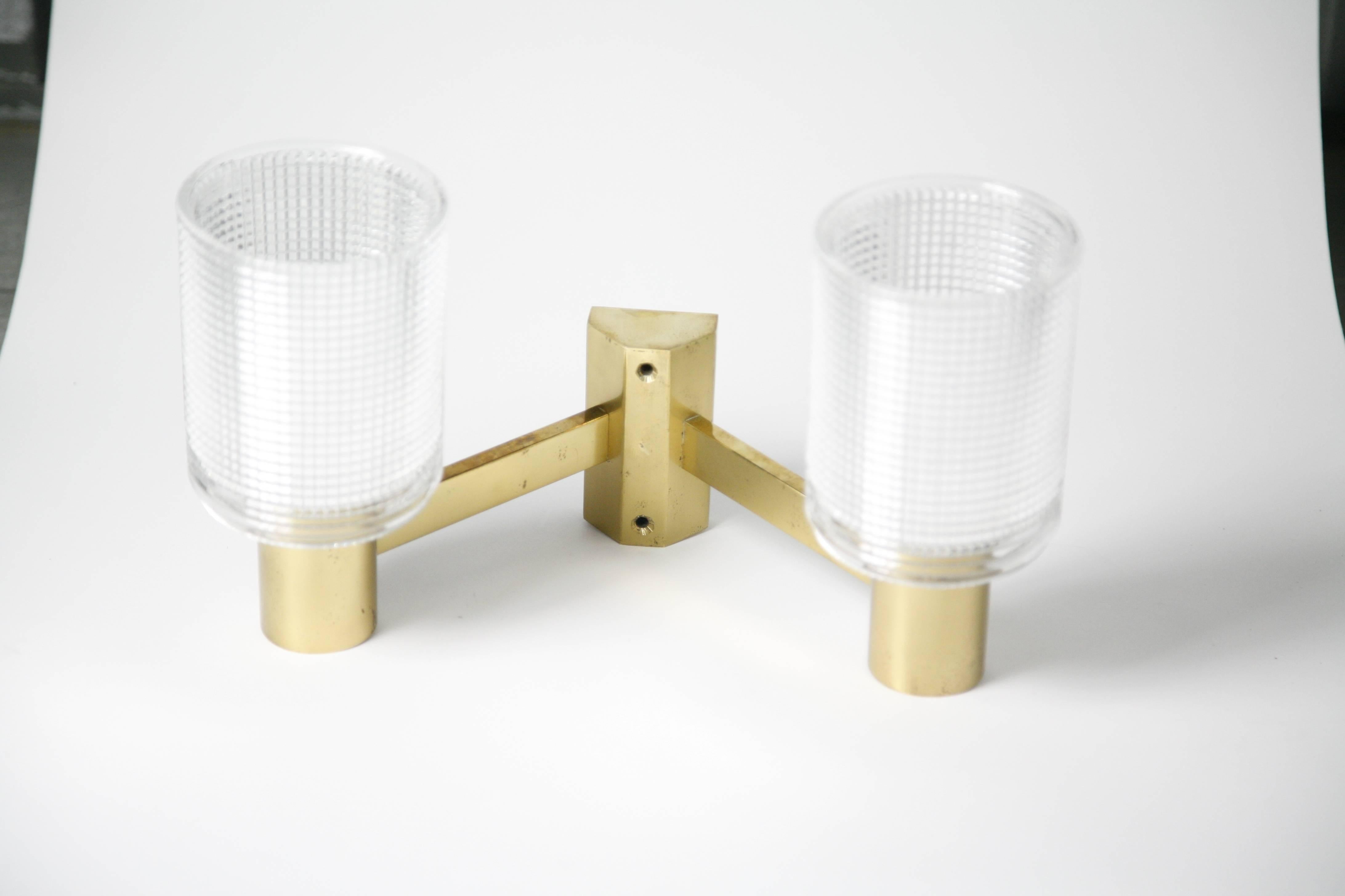 Mid-Century Modern Hans Agne Jakobson Two-Arm Brass Wall Lights, Sweden, 1970