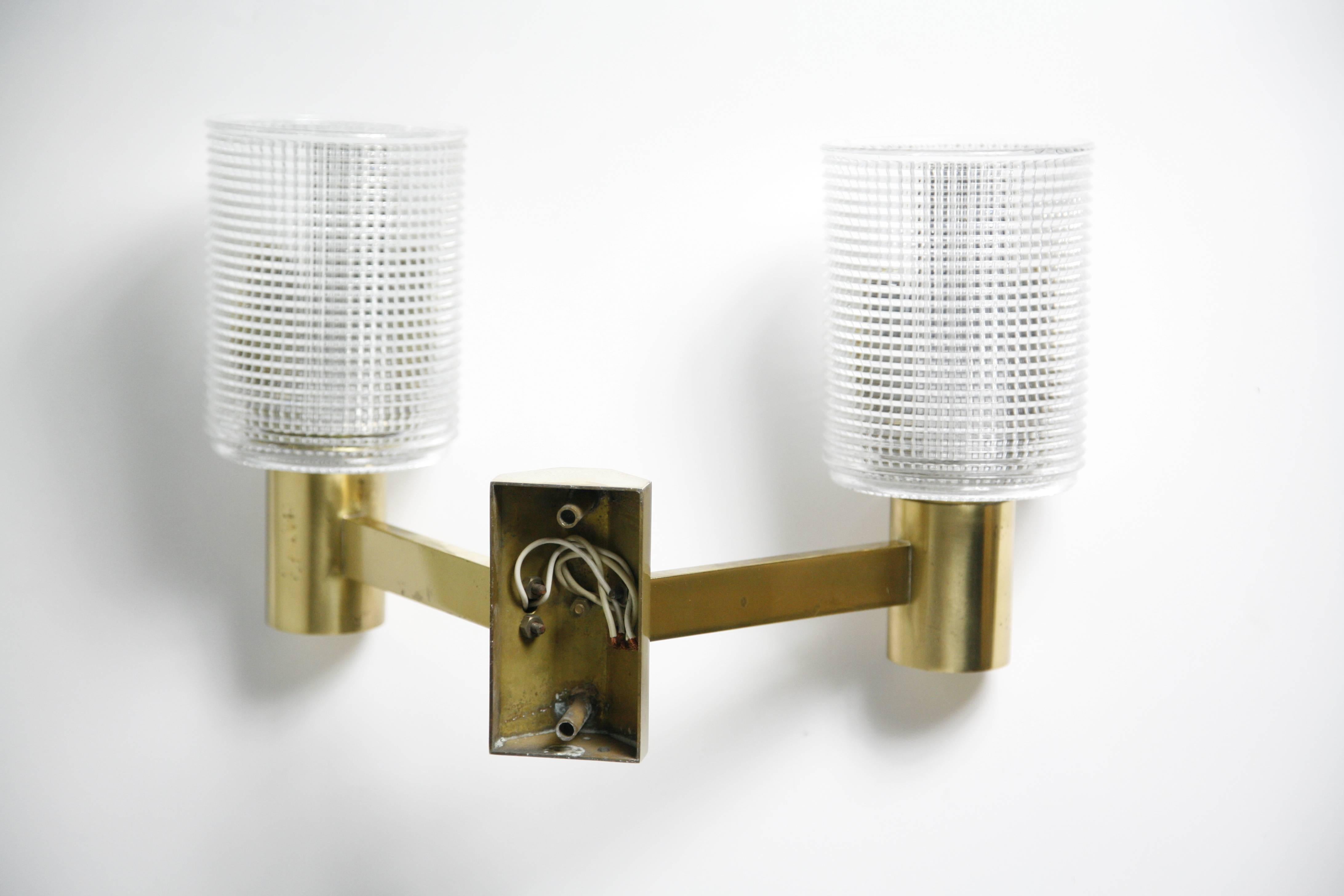 20th Century Hans Agne Jakobson Two-Arm Brass Wall Lights, Sweden, 1970