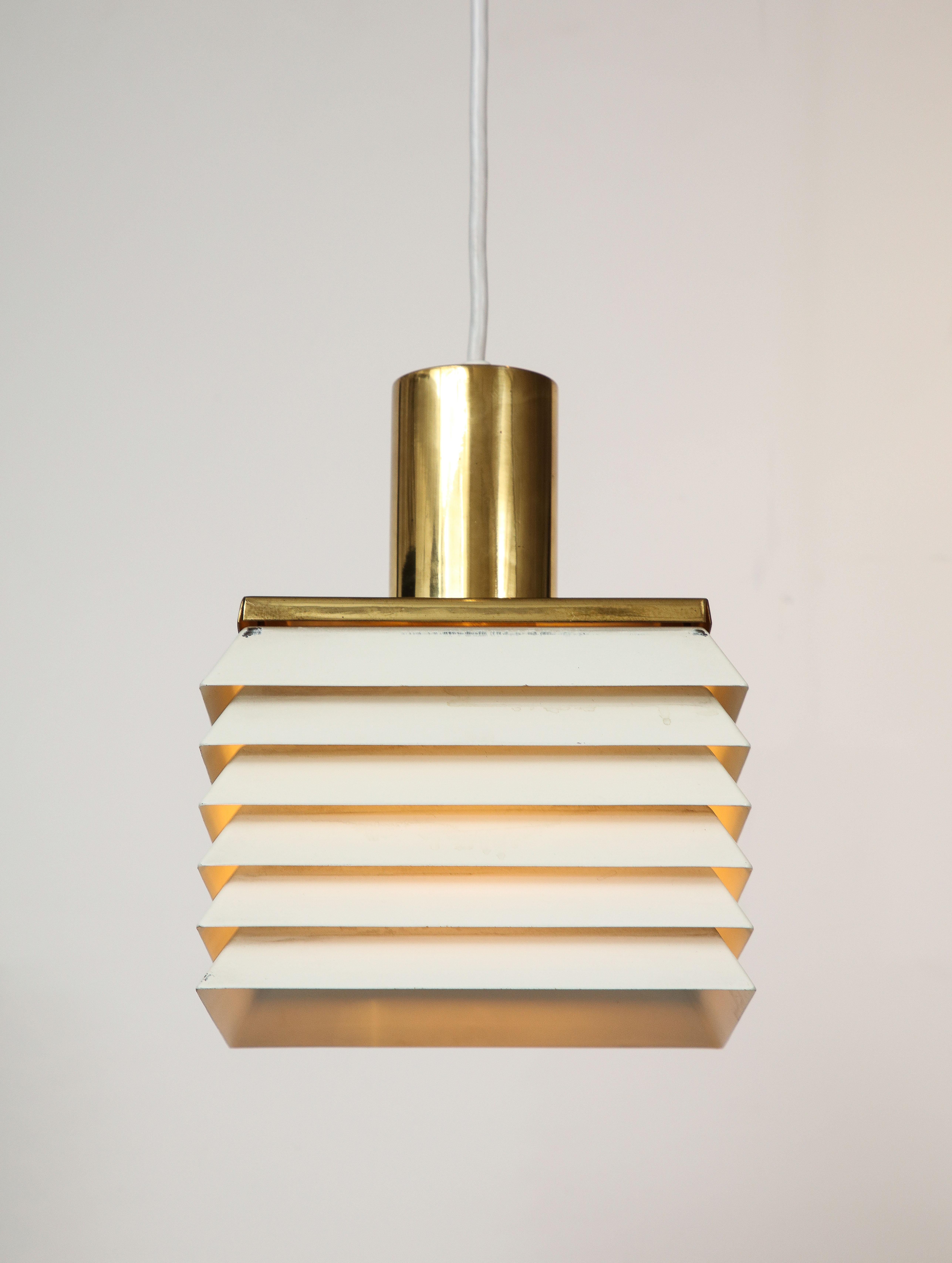 Hans-Agne Jakobson White Enamel Metal & Brass Square Pendant For Sale 5