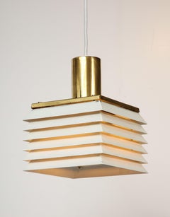Hans-Agne Jakobson White Enamel Metal & Brass Square Pendant