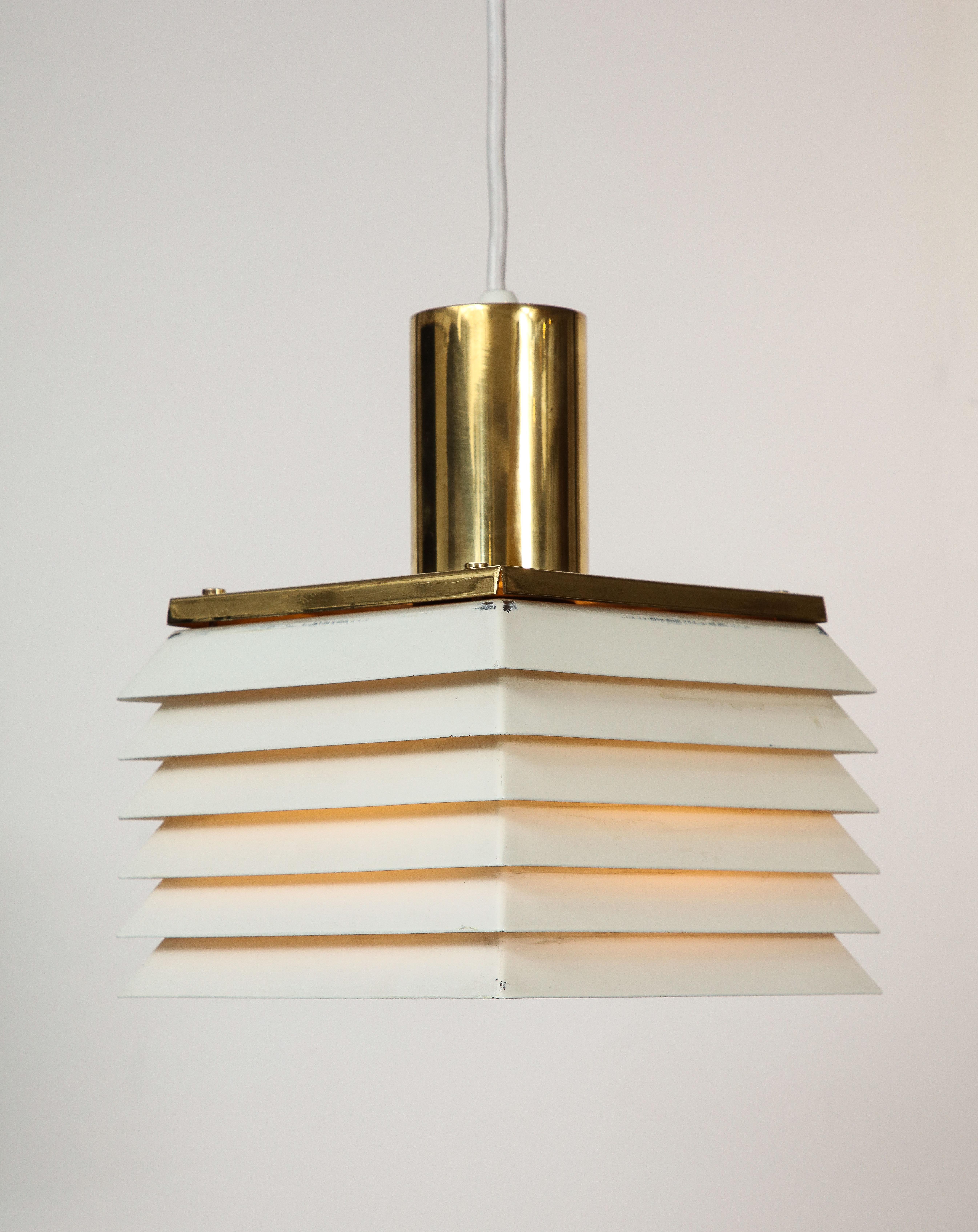 Swedish Hans-Agne Jakobson White Enamel Metal & Brass Square Pendant For Sale