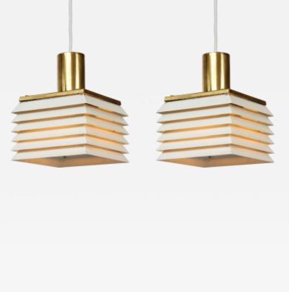 Scandinavian Modern Hans-Agne Jakobson White Enamel Metal & Brass Square Pendant For Sale