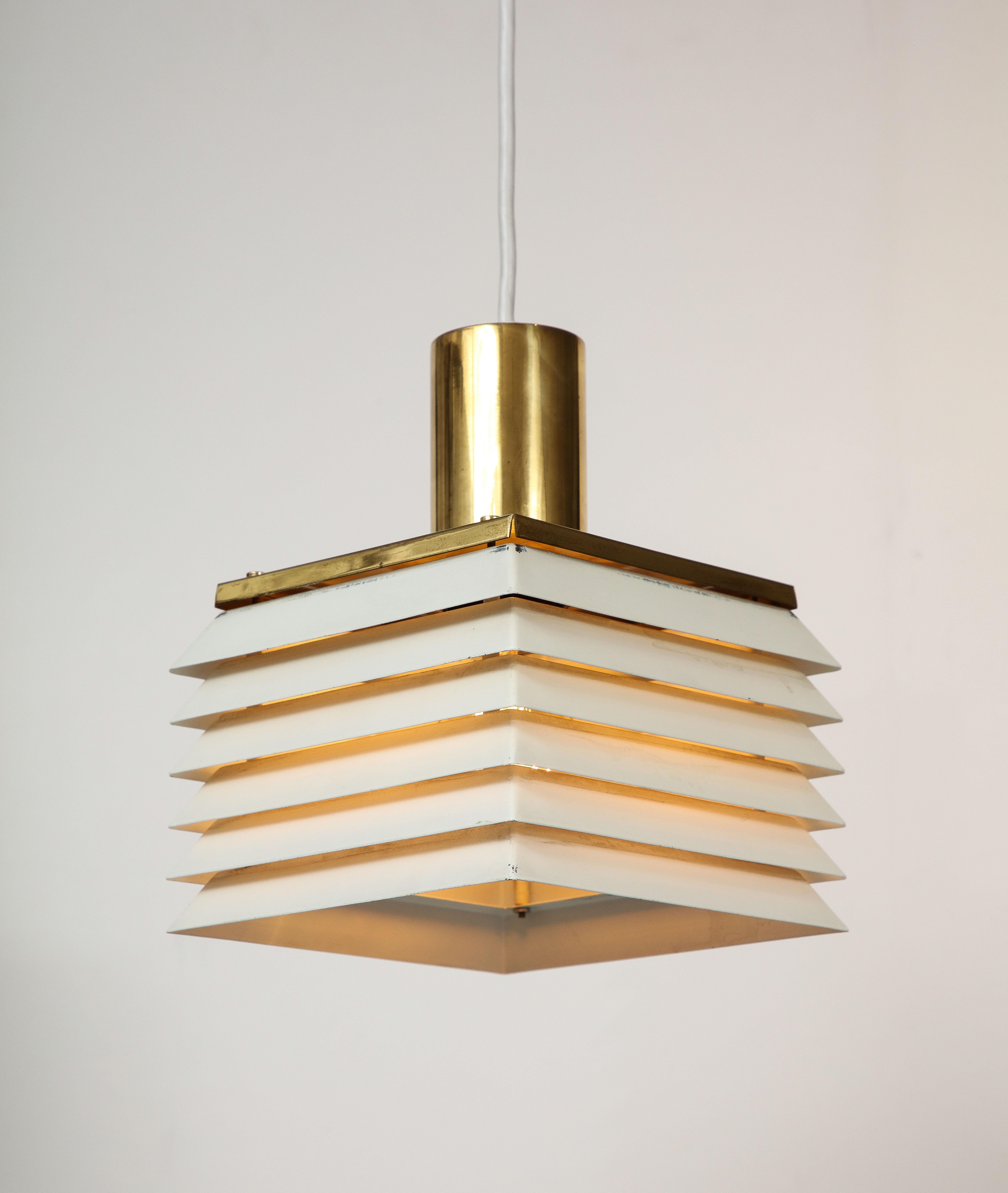 Hans-Agne Jakobson White Enamel Metal & Brass Square Pendant In Good Condition For Sale In Brooklyn, NY