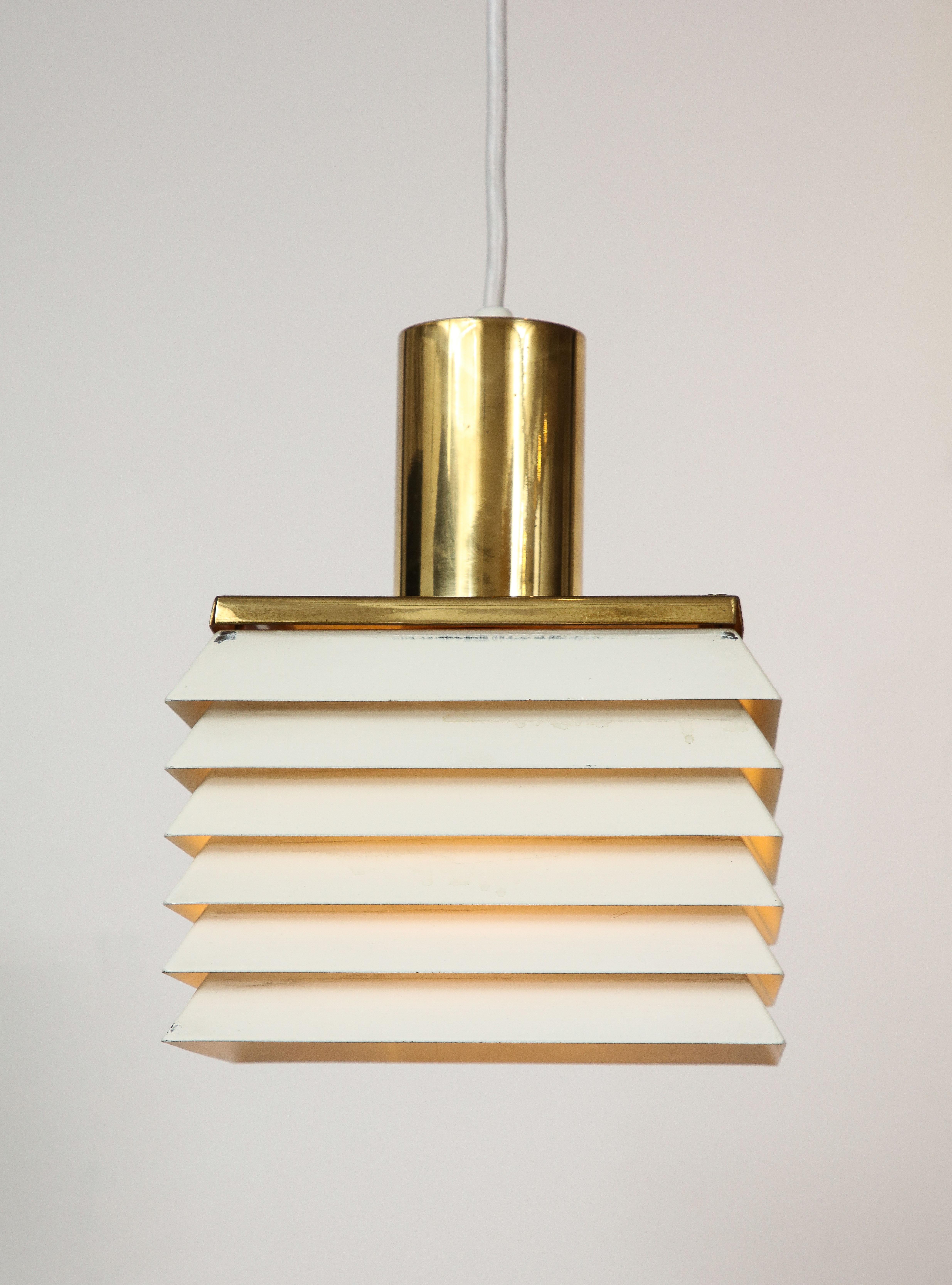 Mid-20th Century Hans-Agne Jakobson White Enamel Metal & Brass Square Pendant For Sale