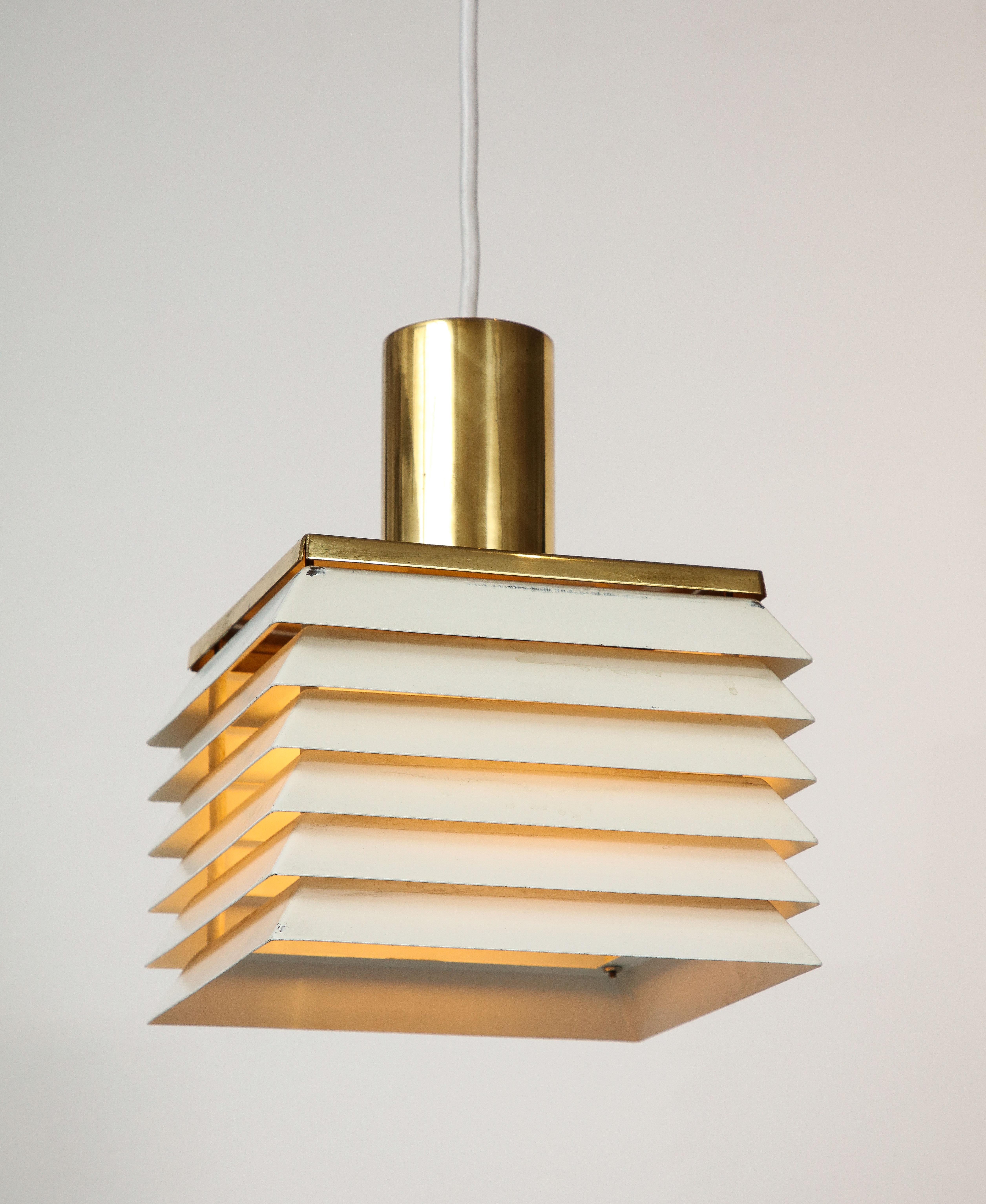 Hans-Agne Jakobson White Enamel Metal & Brass Square Pendant For Sale 1