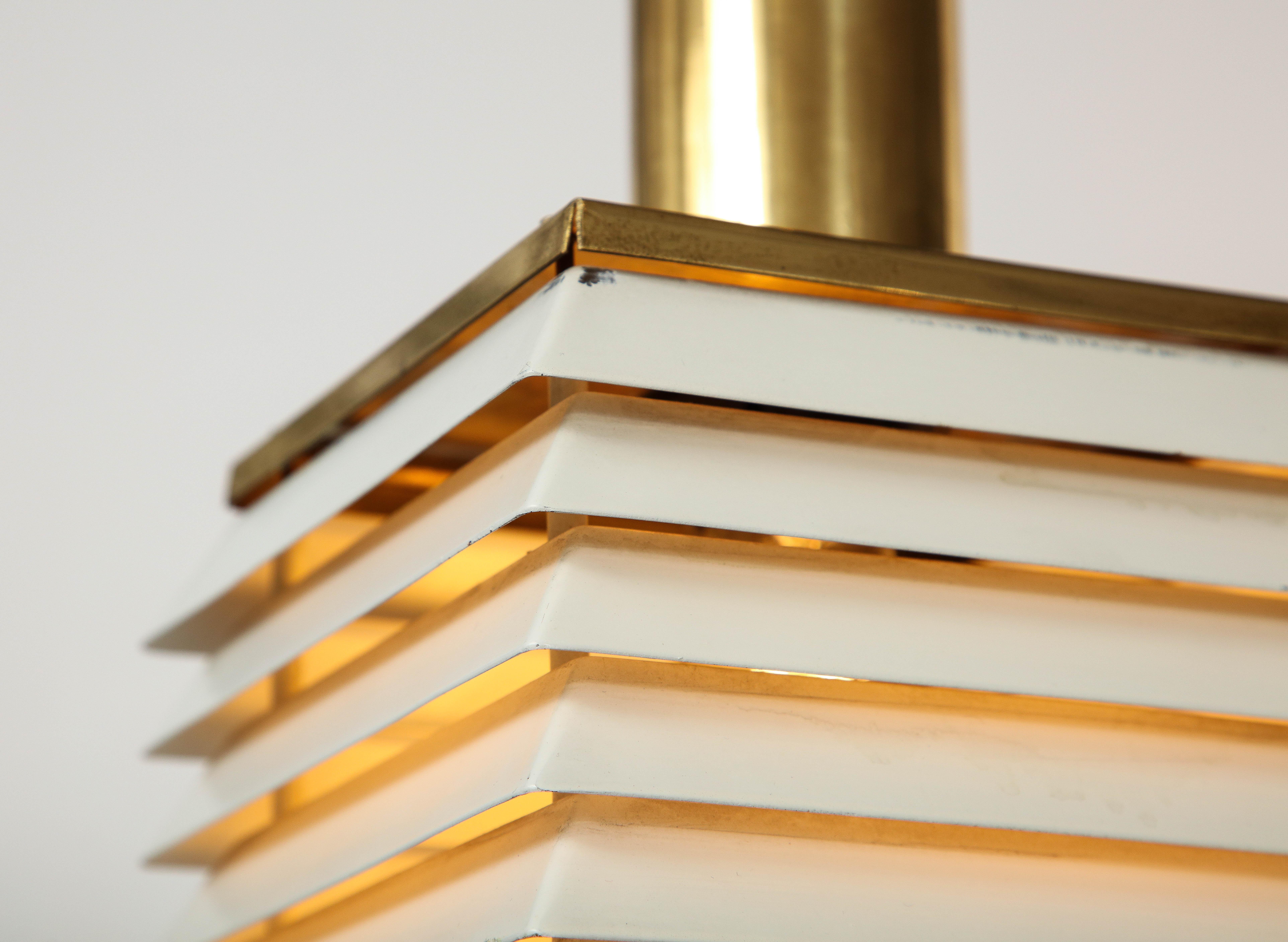 Hans-Agne Jakobson White Enamel Metal & Brass Square Pendant For Sale 2