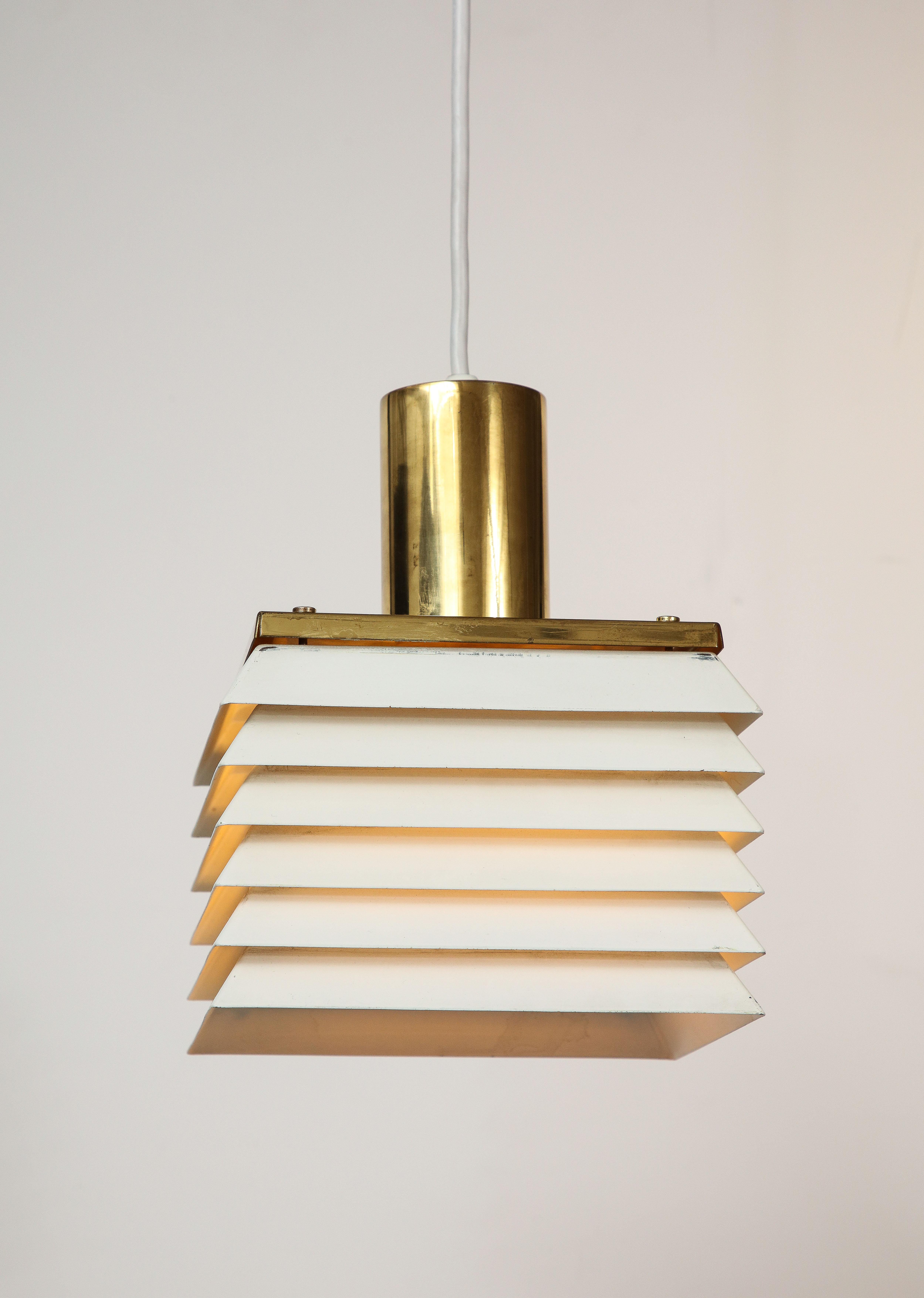 Hans-Agne Jakobson White Enamel Metal & Brass Square Pendant For Sale 4