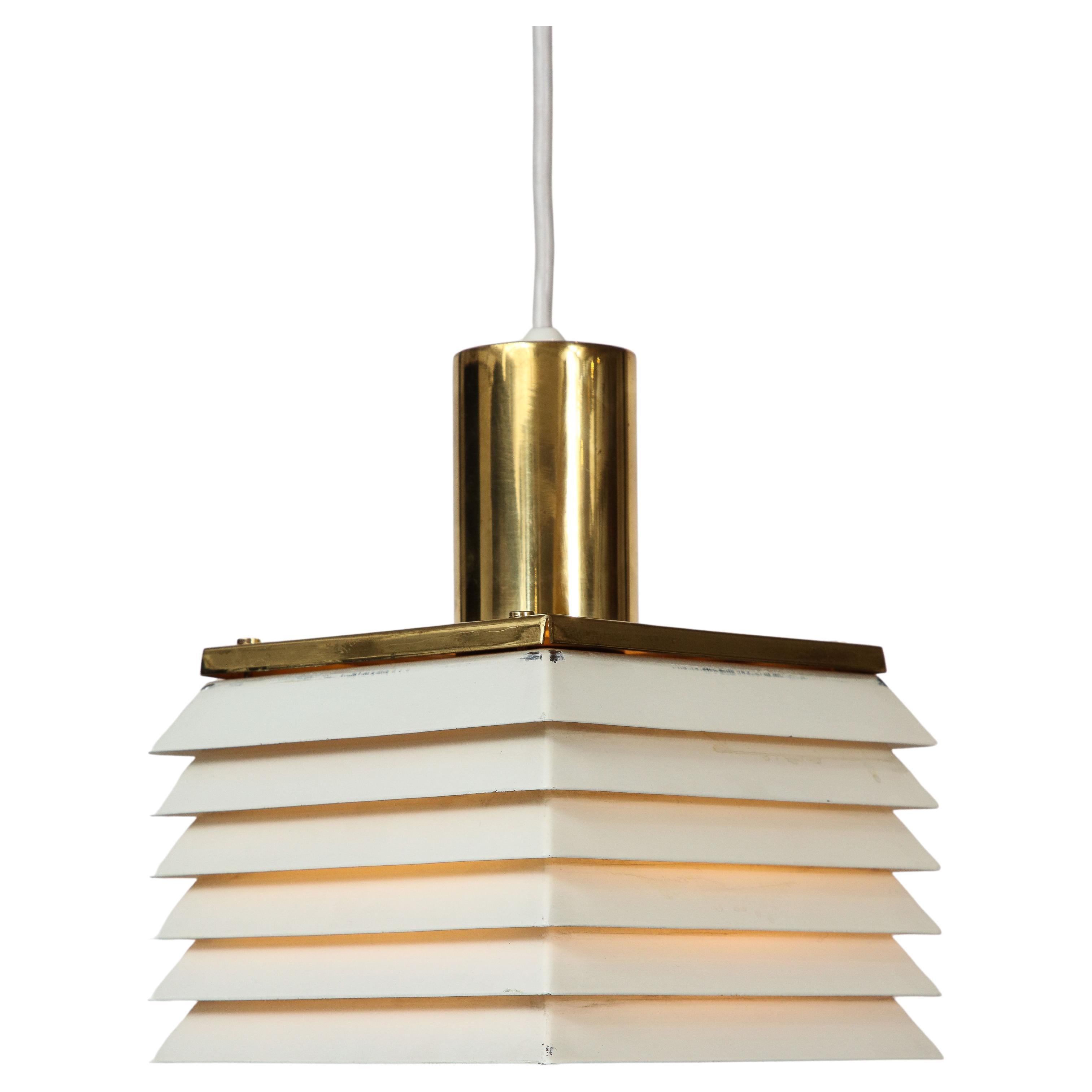 Hans-Agne Jakobson White Enamel Metal & Brass Square Pendant For Sale