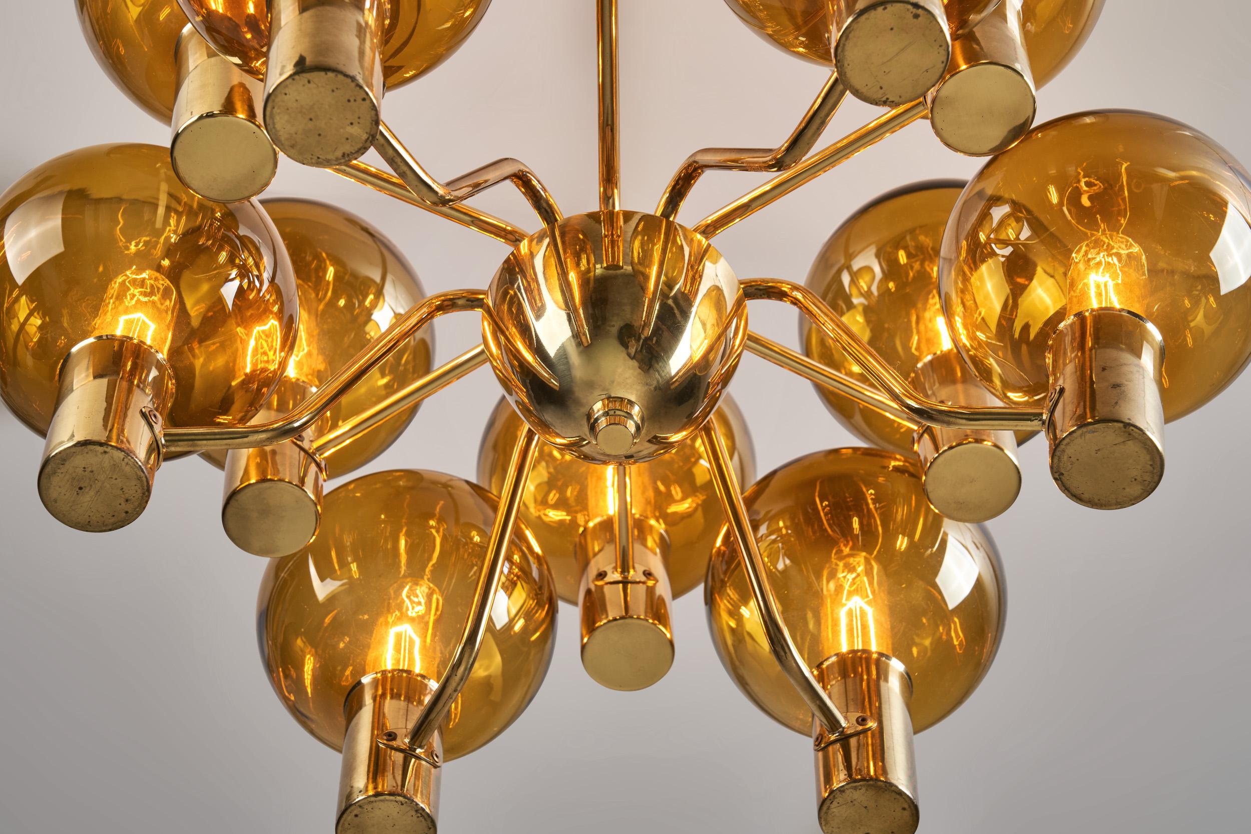 Mid-20th Century Hans-Agne Jakobsson 12-Armed Brass Chandelier 