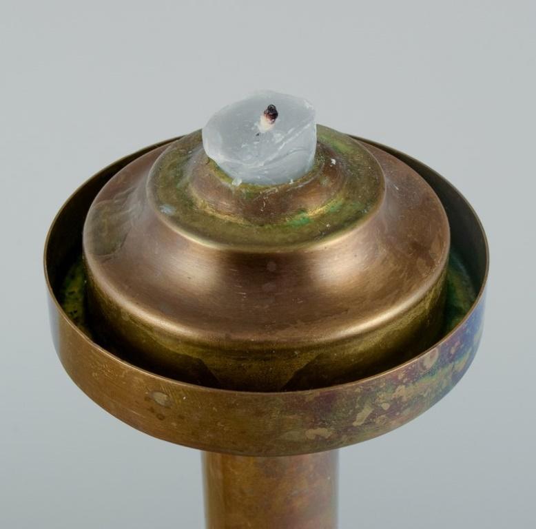 Hans-Agne Jakobsson (1919-2009), candlestick in brass and smoked glass. In Excellent Condition In Copenhagen, DK