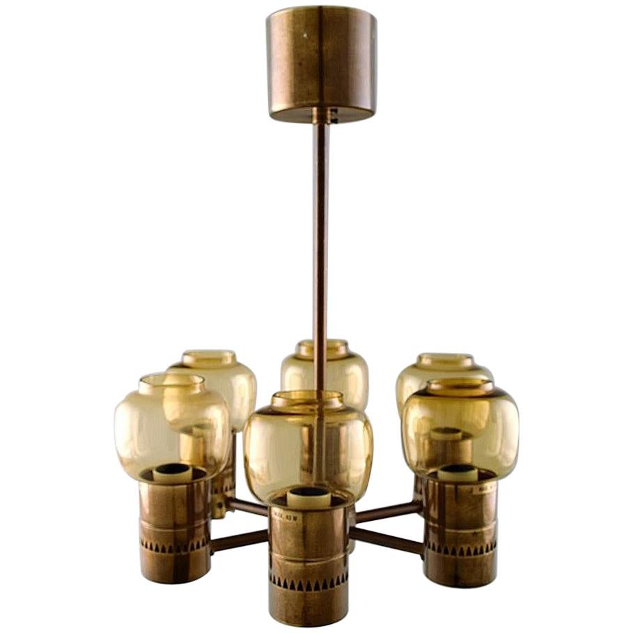 Hans Agne Jakobsson, Six-Armed Electric Chandelier in Brass