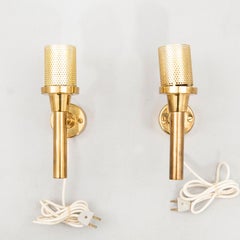 Hans-Agne Jakobsson 2 Wall Lamps in Brass and Glass Sweden 1960