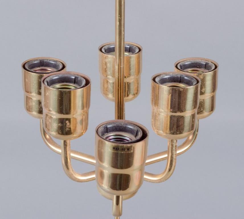 Brass Hans-Agne Jakobsson, A/B Markaryd. Ceiling lamp in brass, floral lampshade.
