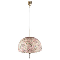 Hans-Agne Jakobsson, A/B Markaryd. Ceiling lamp in brass, floral lampshade.