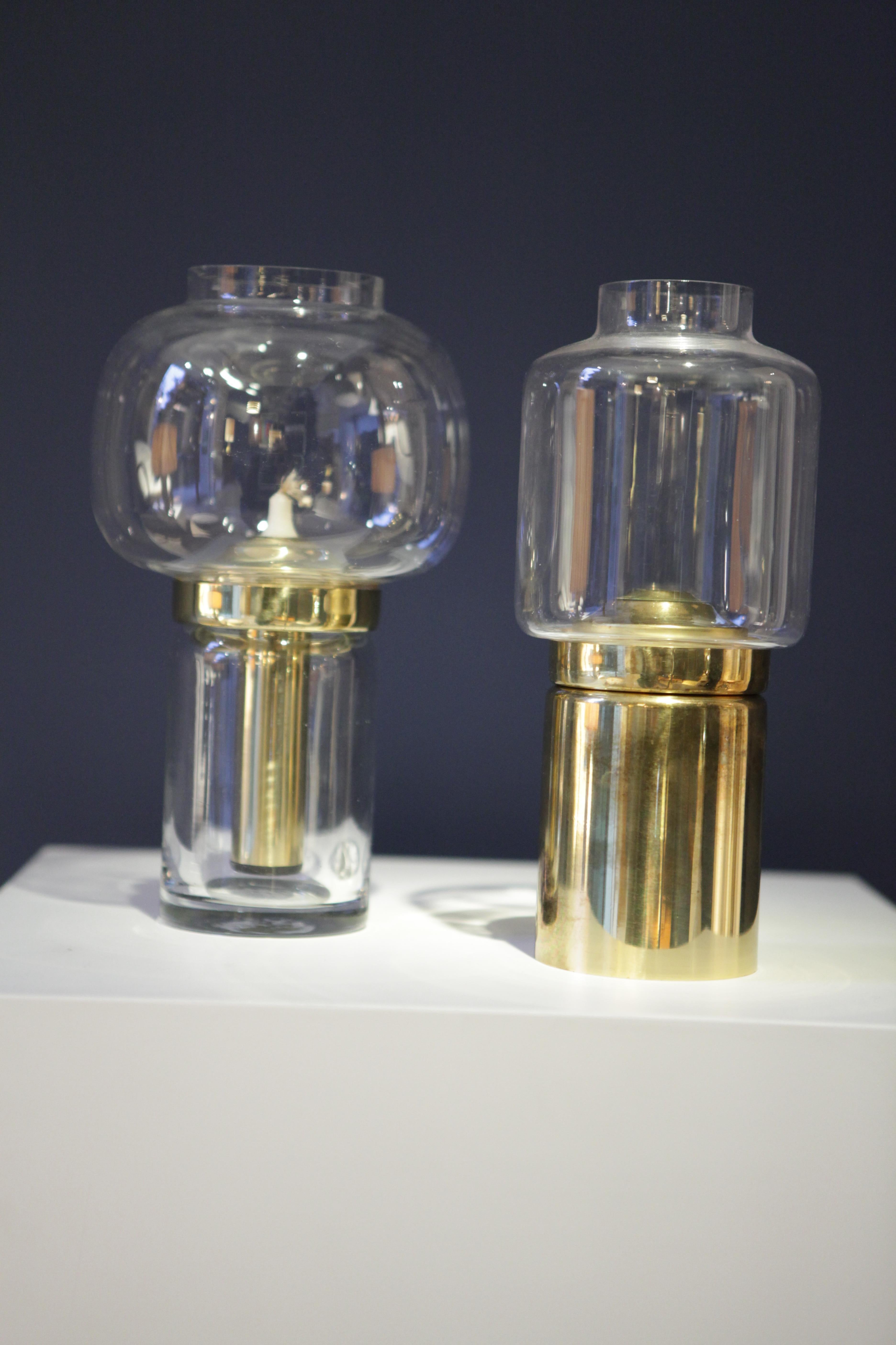 Swedish Hans-Agne Jakobsson, a Pair of Glass and Brass Lanterns, Markaryd Sweden, 1960s