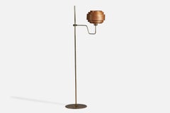Hans-Agne Jakobsson, Adjustable Floor Lamp, Brass, Pine, Sweden, 1970s