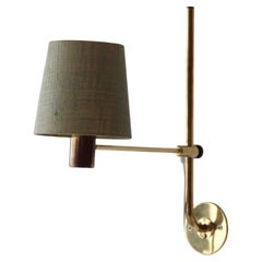 Hans-Agne Jakobsson, Adjustable Wall Light, Brass, Green Fabric Sweden, c. 1970s