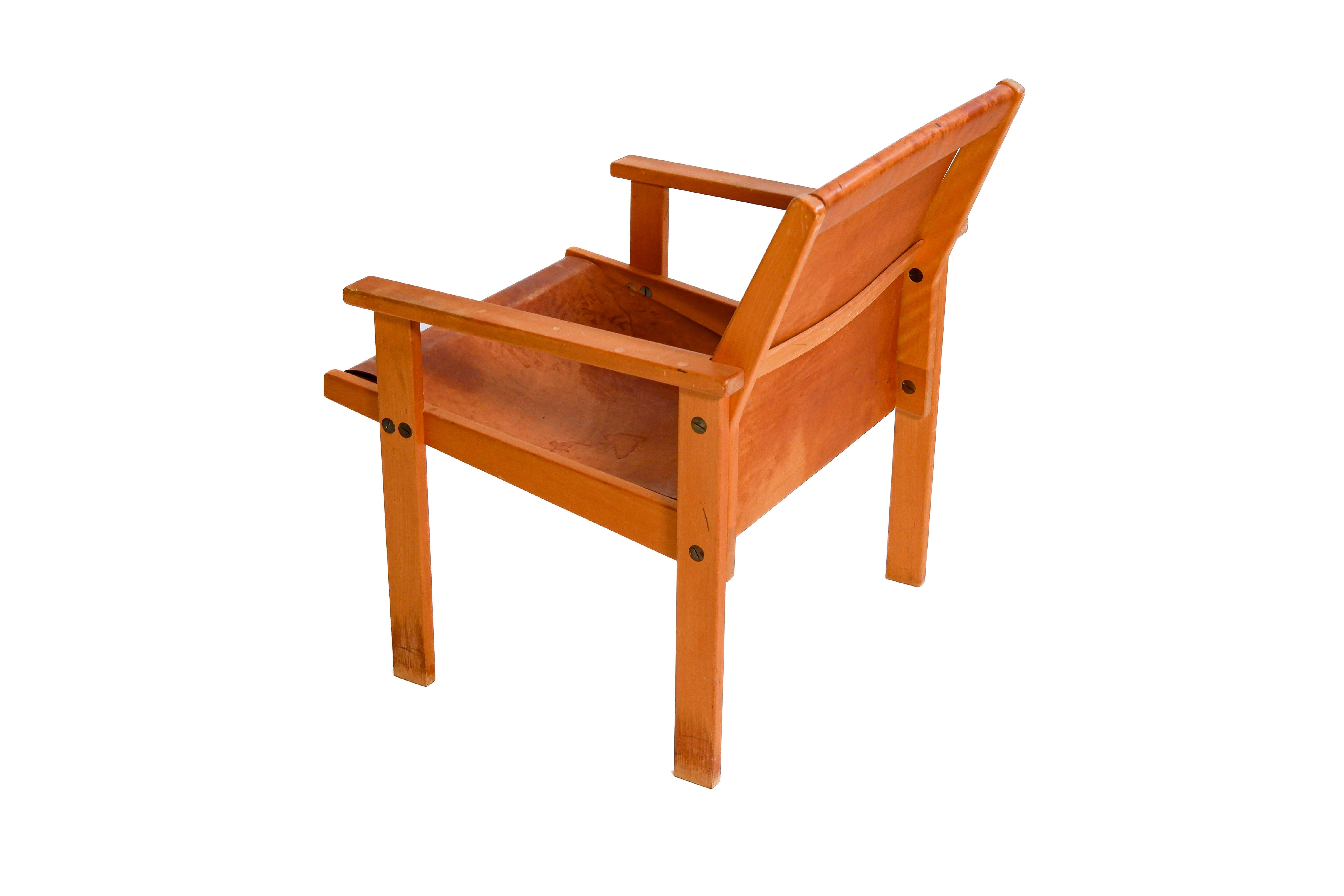 Scandinavo moderno Poltrona Hans-Agne Jakobsson, pelle e legno circa 1970 in vendita